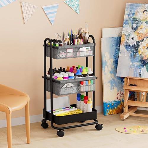 Miniatura 7 de Carrito organizador de pañales para bebé, carrito de almacenamiento rodante de 3 niveles con ruedas, artículos esenciales para bebé