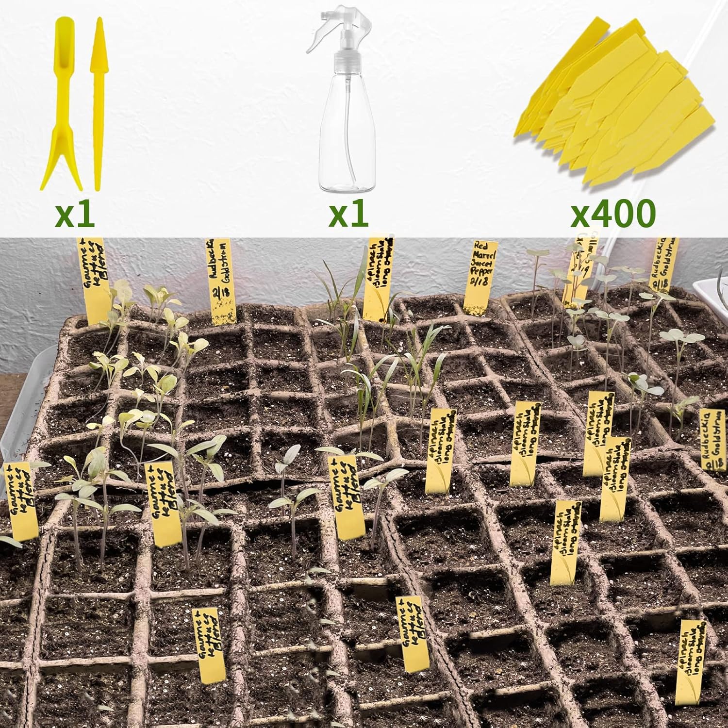 SYITCUN 640 Cells Seed Starter Tray, 40 Pack Seed Starter Kit, Peat Pots for Seedlings with 400 Plant Labels, 2 Seed Planting Tool and 1 Spray Bottle