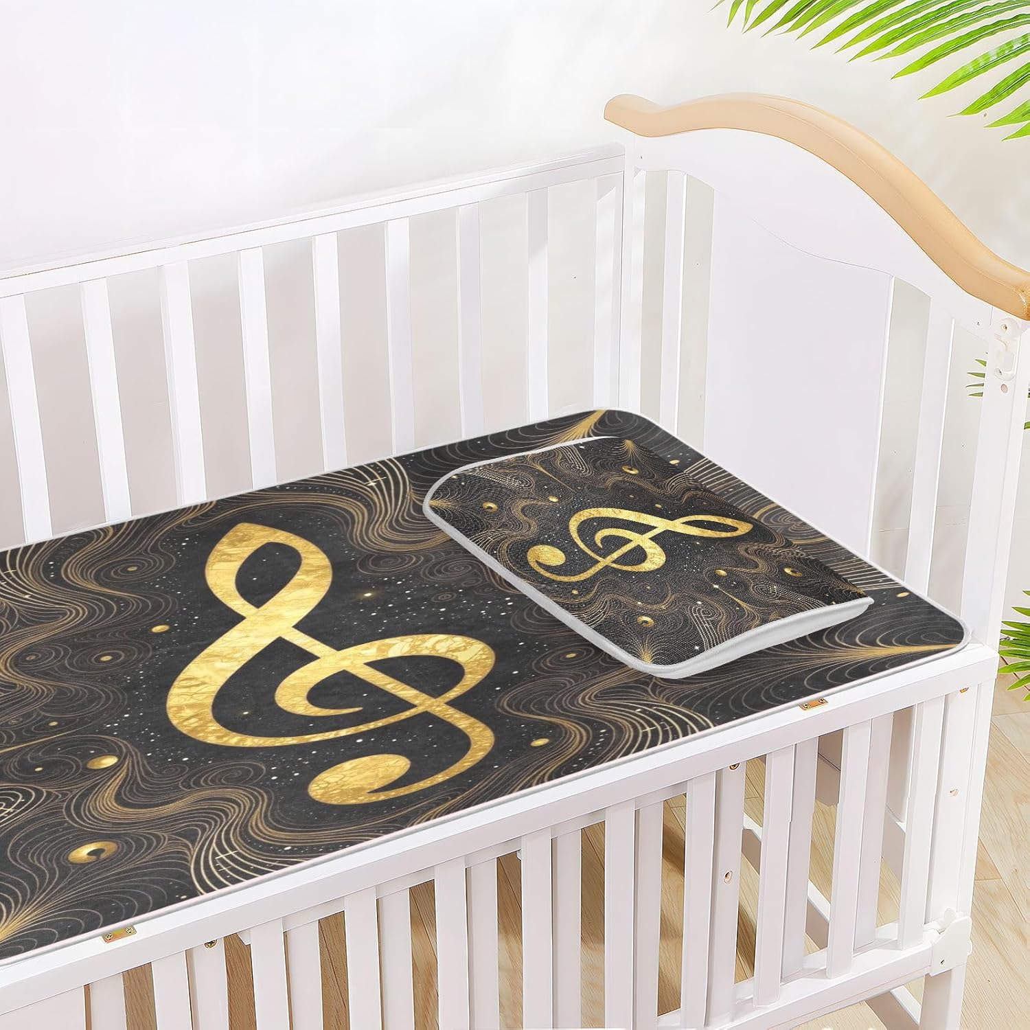 Cooling Baby Toddler Bed Mattress 28" x 52" Reusable Music Note Musician Gold Mattress pad for Baby&Toddler