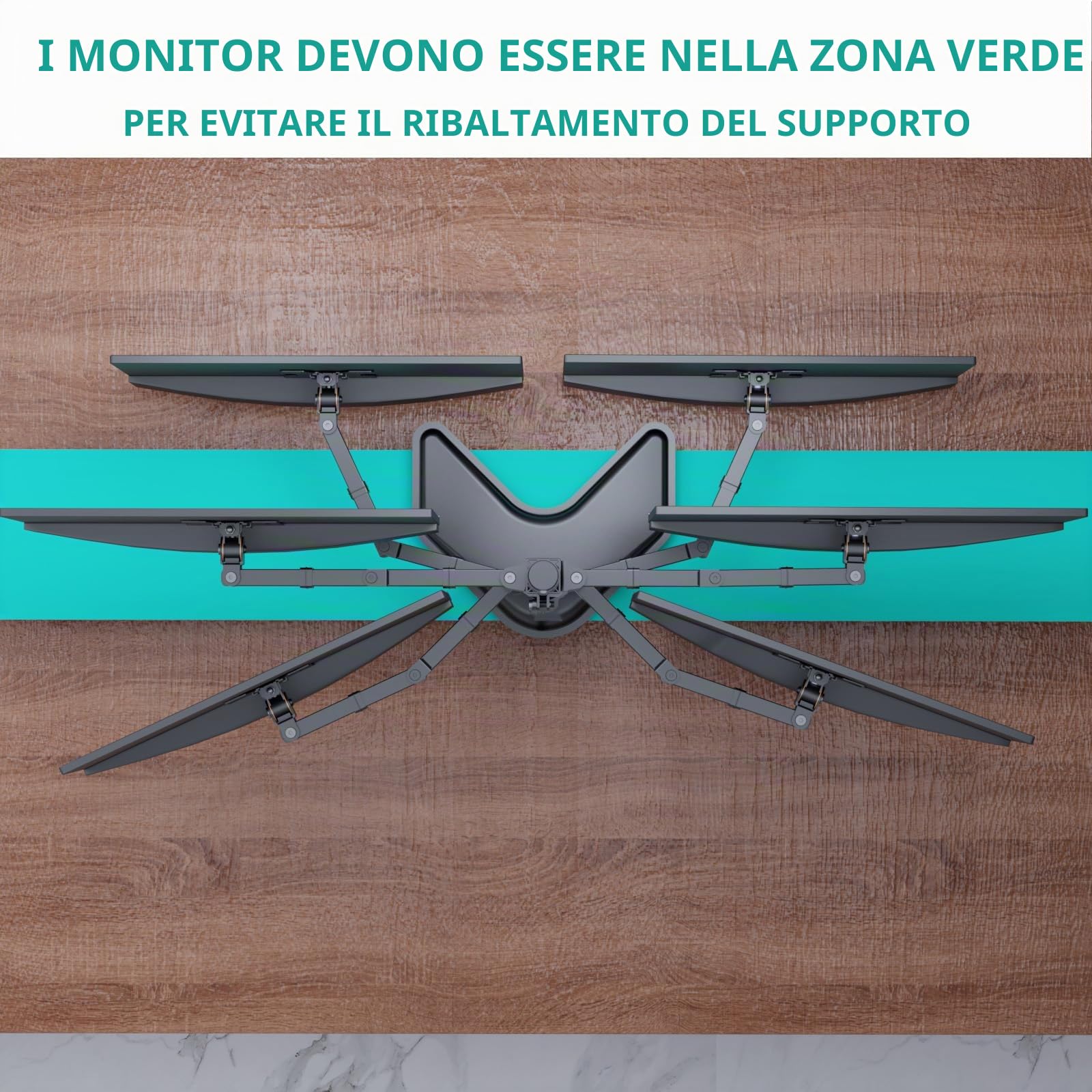 WALI, Doppio supporto da scrivania completamente regolabile per 2 monitor LCD fino a 27", 10 kg di capacità di carico per braccio, con base con occhiello (MF002), nero