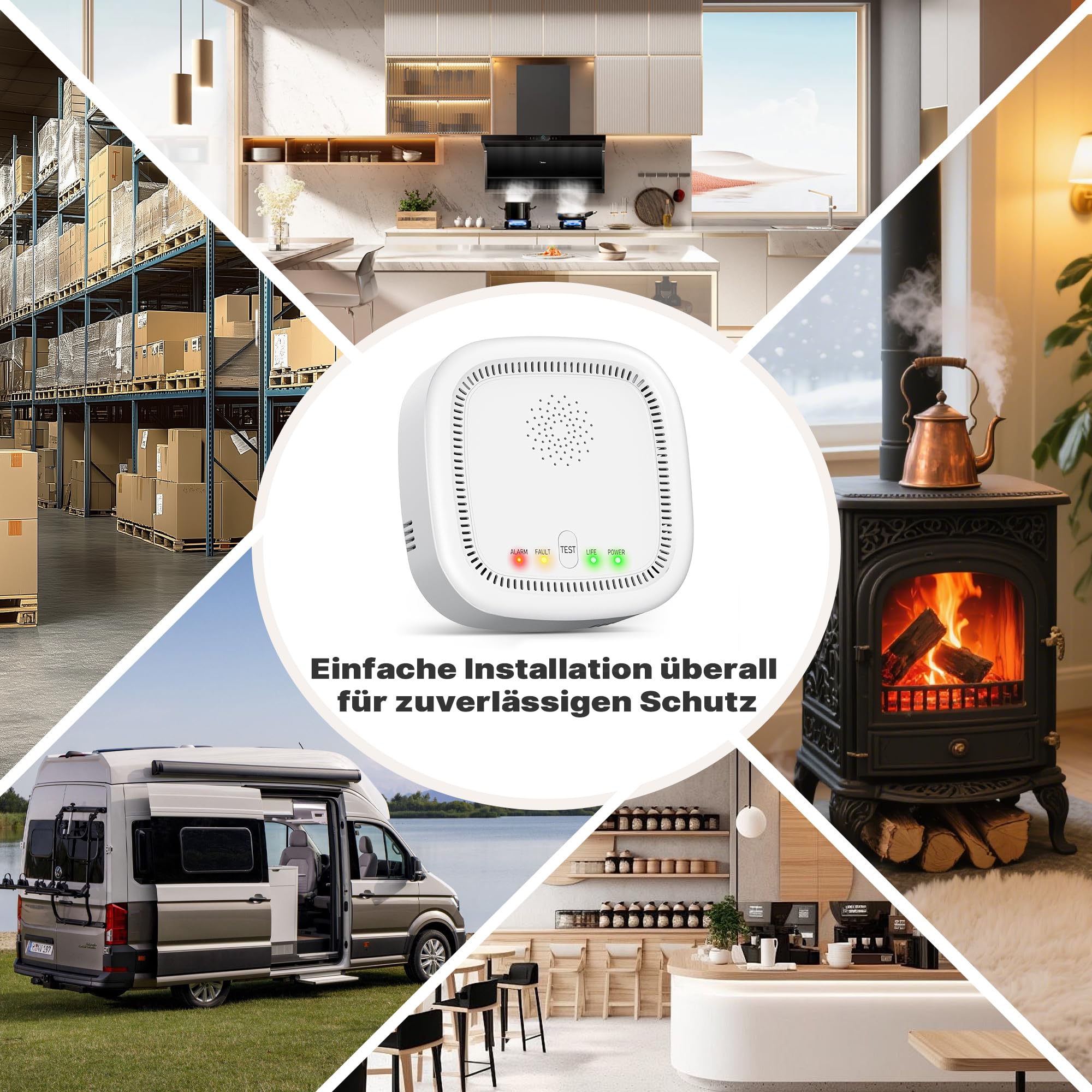Gasmelder mit 100% Batteriebetrieben, Gaswarner für Haus Wohnmobil, Gaswarner für Erdgas LPG Methan Propan, Mit Akustischem Optischem Alarm (Batterien Nicht Enthalten)