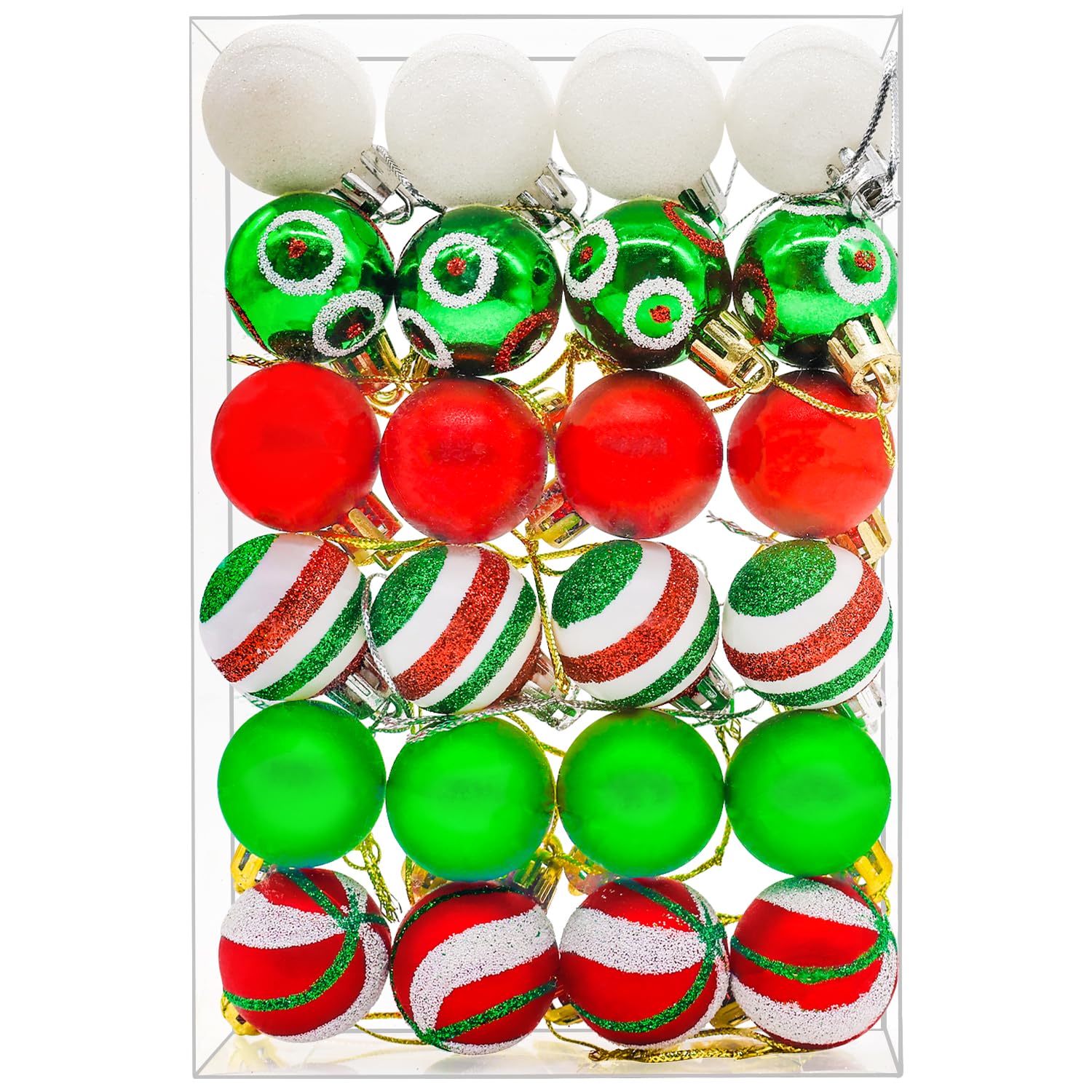 24PCS 3cm Christmas Tree Baubles, Christmas Balls for Tree Decorations, Red and Green Mini Xmas Bauble Ornaments Set,2#