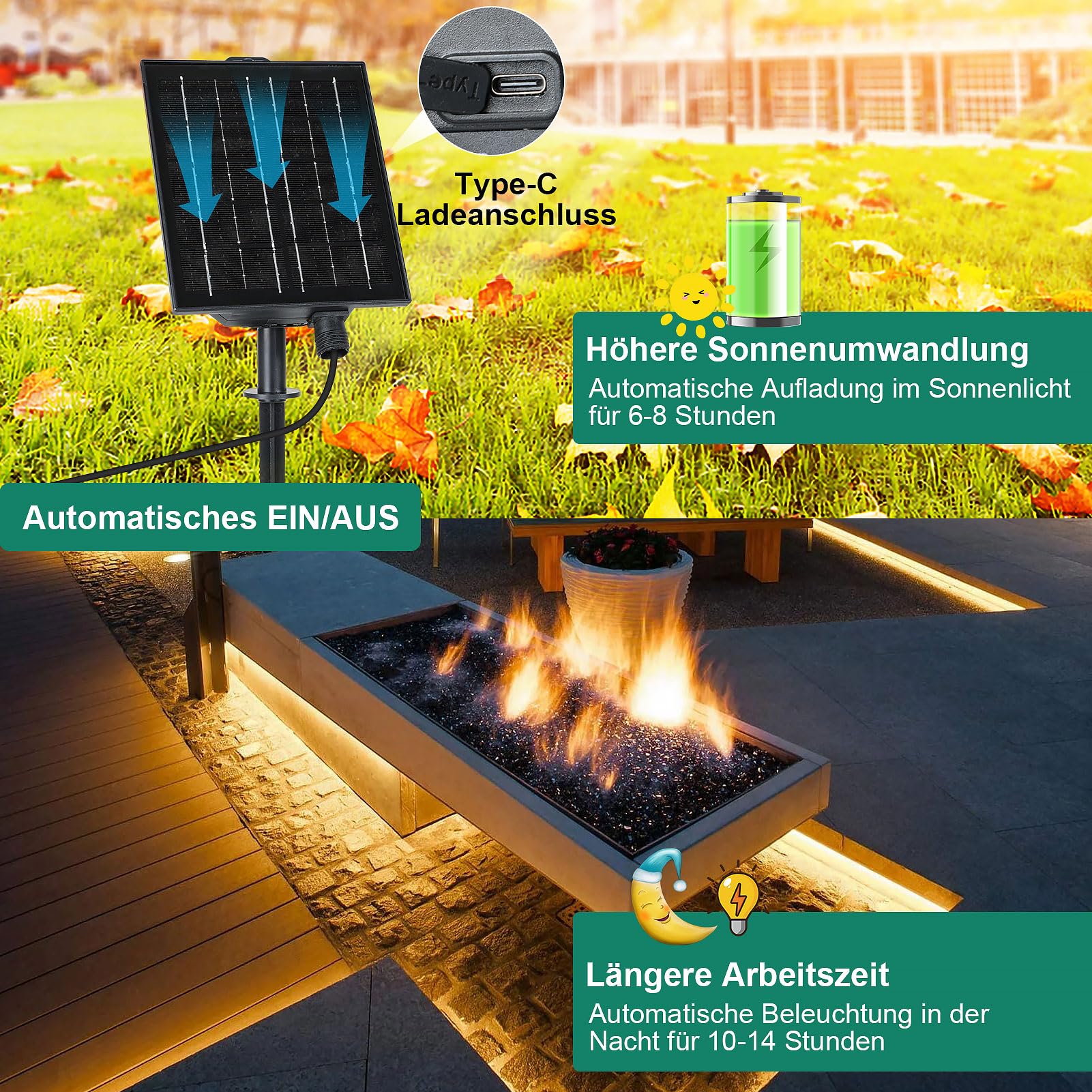 ZAIYW Zewnętrzna taśma solarna 10 m, wodoodporna IP68, 200 diod LED z pilotem zdalnego sterowania włączanie/wyłączanie, podwórko, dekoracja ogrodowa (ciepła biel)