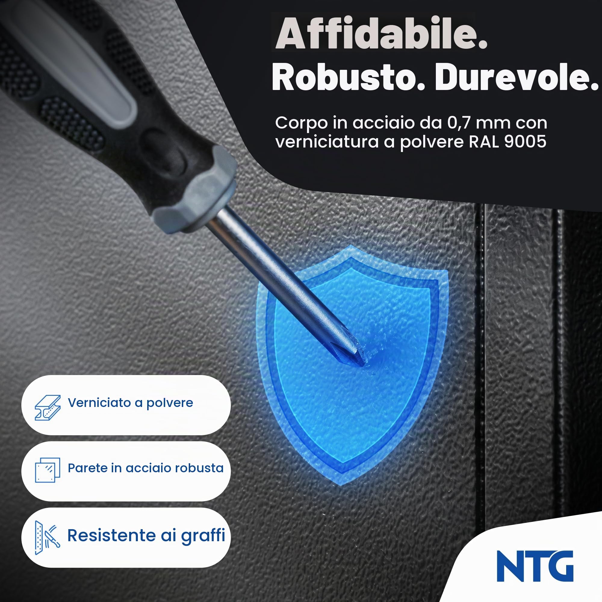 Set completo NTG XL per parete da officina 210 cm – Banco da lavoro con elementi a carrello e parete forata – Arredamento modulare per officina con armadietti portautensili