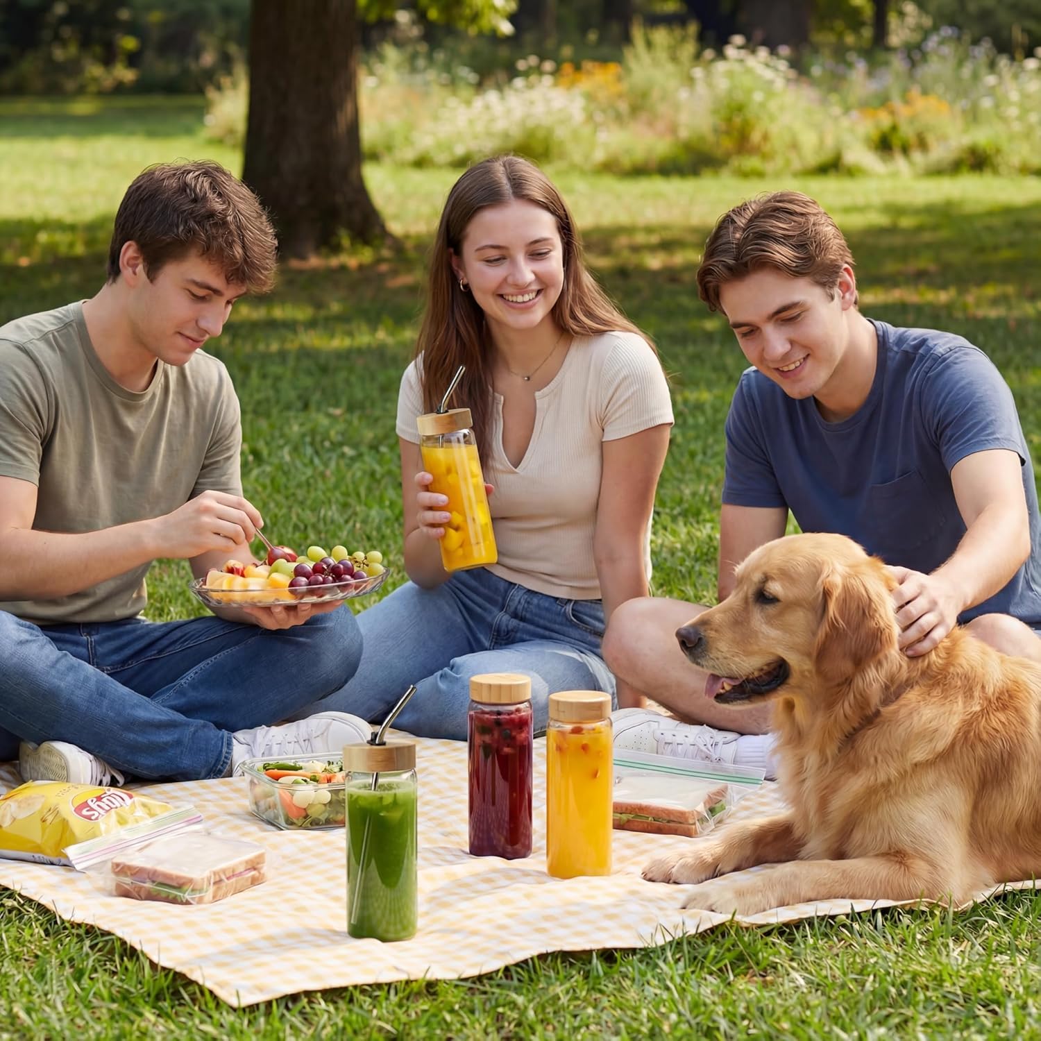 16oz Round Glass Juice Bottles with Lids, 12 Pack Reusable Juice Containers with Bamboo Lids, Glass Juicing jars with 4 Straws & 2 Airtight Lid with Hole for Drinking - Image 6