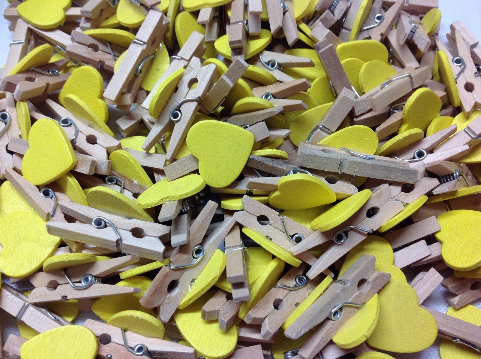 Celloexpress Yellow 30Mm Love Hearts On Mini Natural Wooden Craft Pegs - Pack Of 25