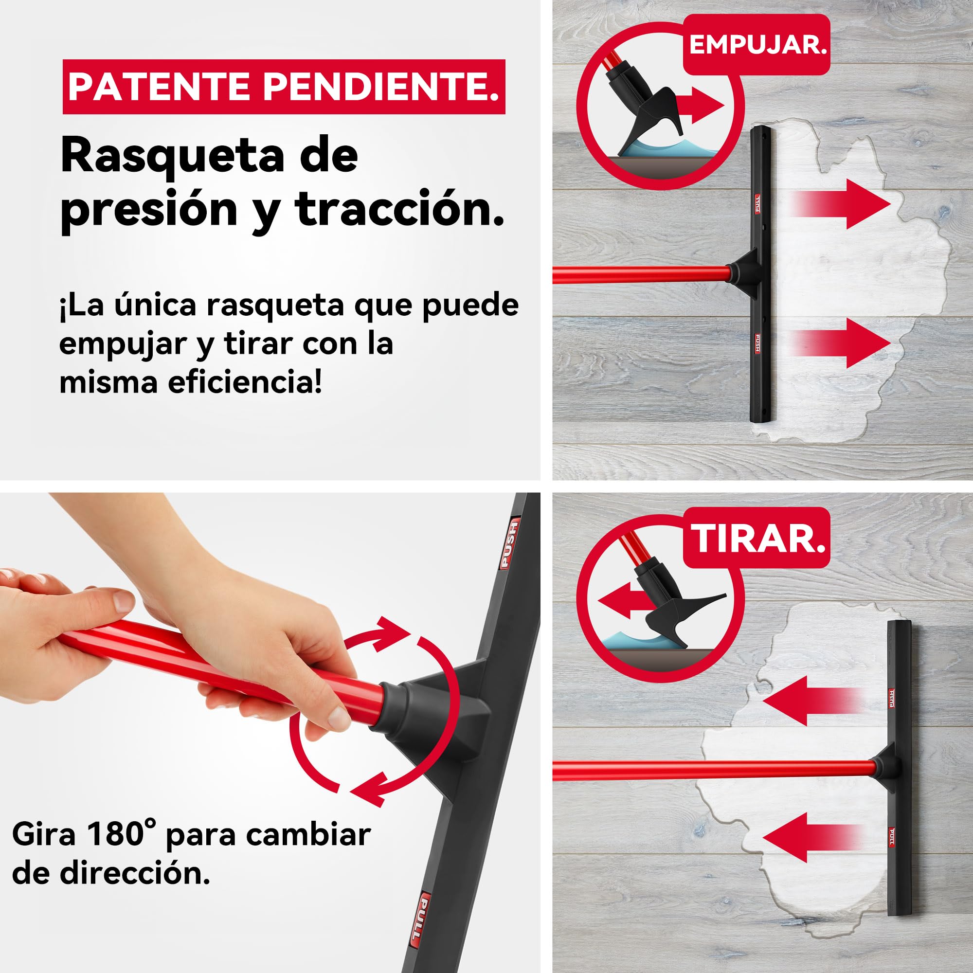 Tyroler Empujar y Tirar Escobilla de Goma | Cabezal de 100% Goma de 44 cm | Mango de 140 cm | Escoba de Goma para Suelo | Haragan para Suelos Exterior | Aragan para Suelos | Araganes para el Suelo