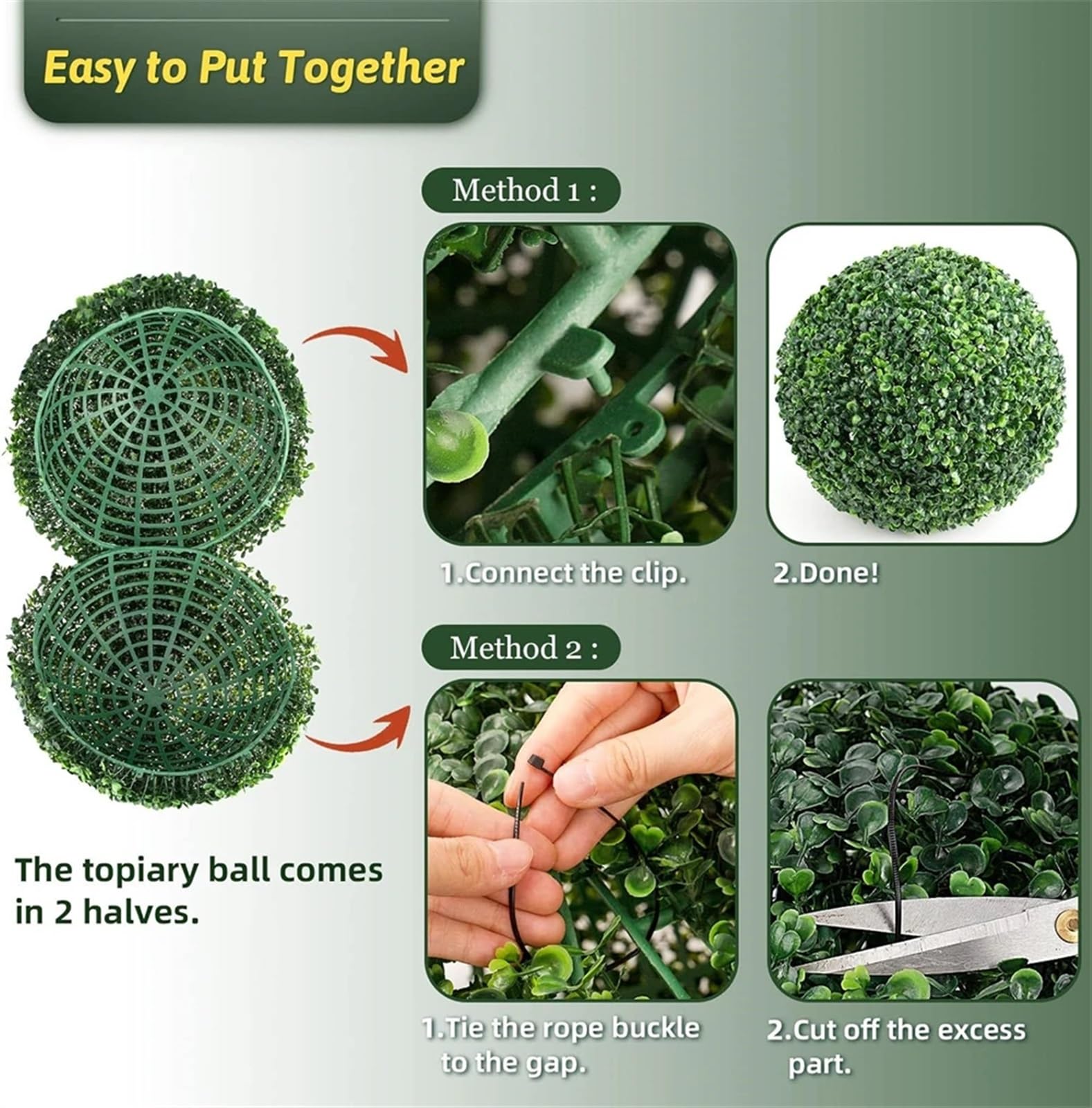 Boules Topiaires Lot de 2 Boules de Gazon Artificiel en buis for décoration de Jardin, Balcon, extérieur(Outer Diameter 13cm)