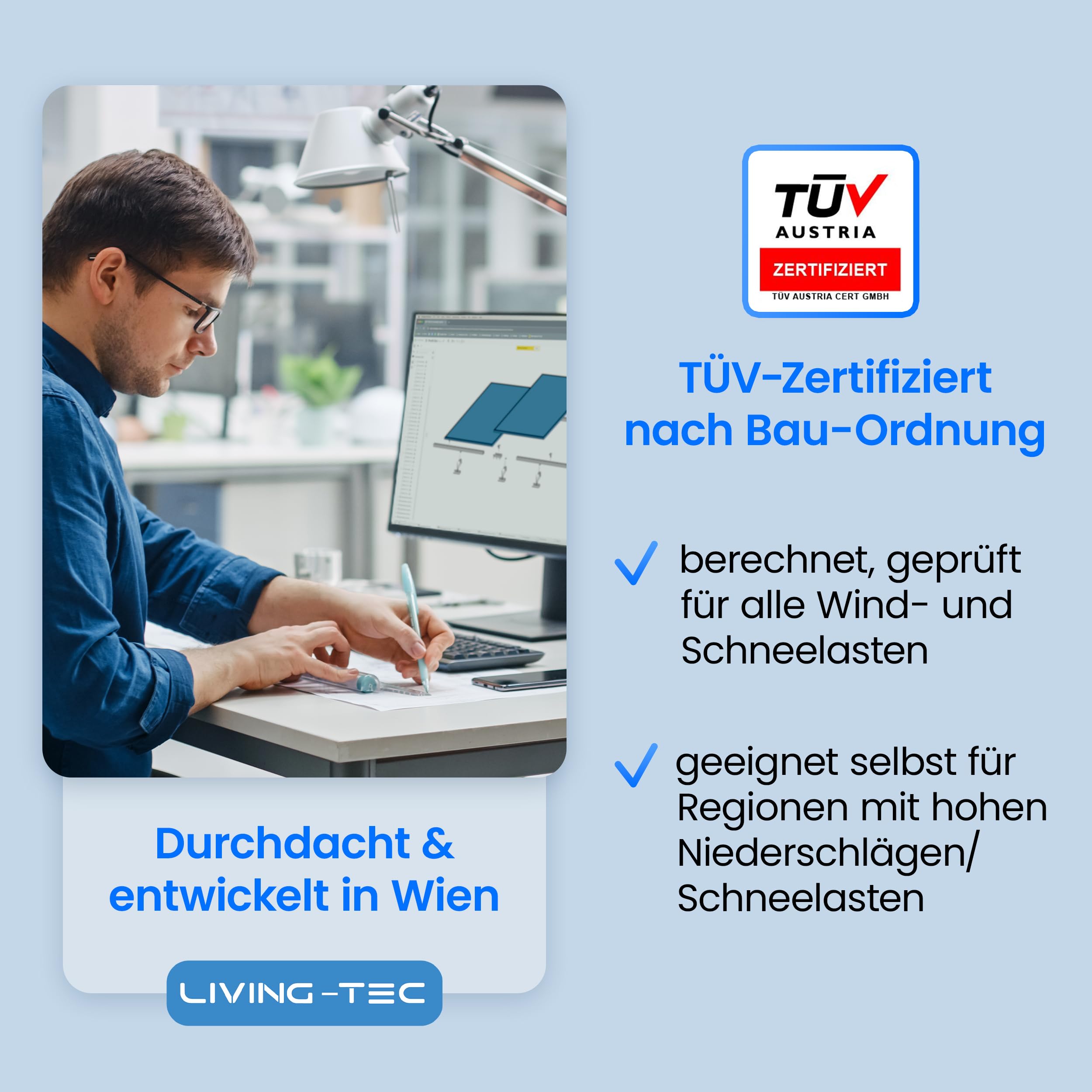 LIVING TEC® Halterung Balkonkraftwerk für Ziegeldach Komplettset - PV Modul Halterung mit Montageanleitung - Befestigung Solarmodul TÜV zertifiziert mit Dachhaken, Montageschiene & Klemme - Solarmodul