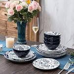 Wisenvoy Dinnerware Sets Plates and Bowls Set 12 Piece Ceramic Dish Set Plate Set Stoneware Service for 4 Dinner Plate