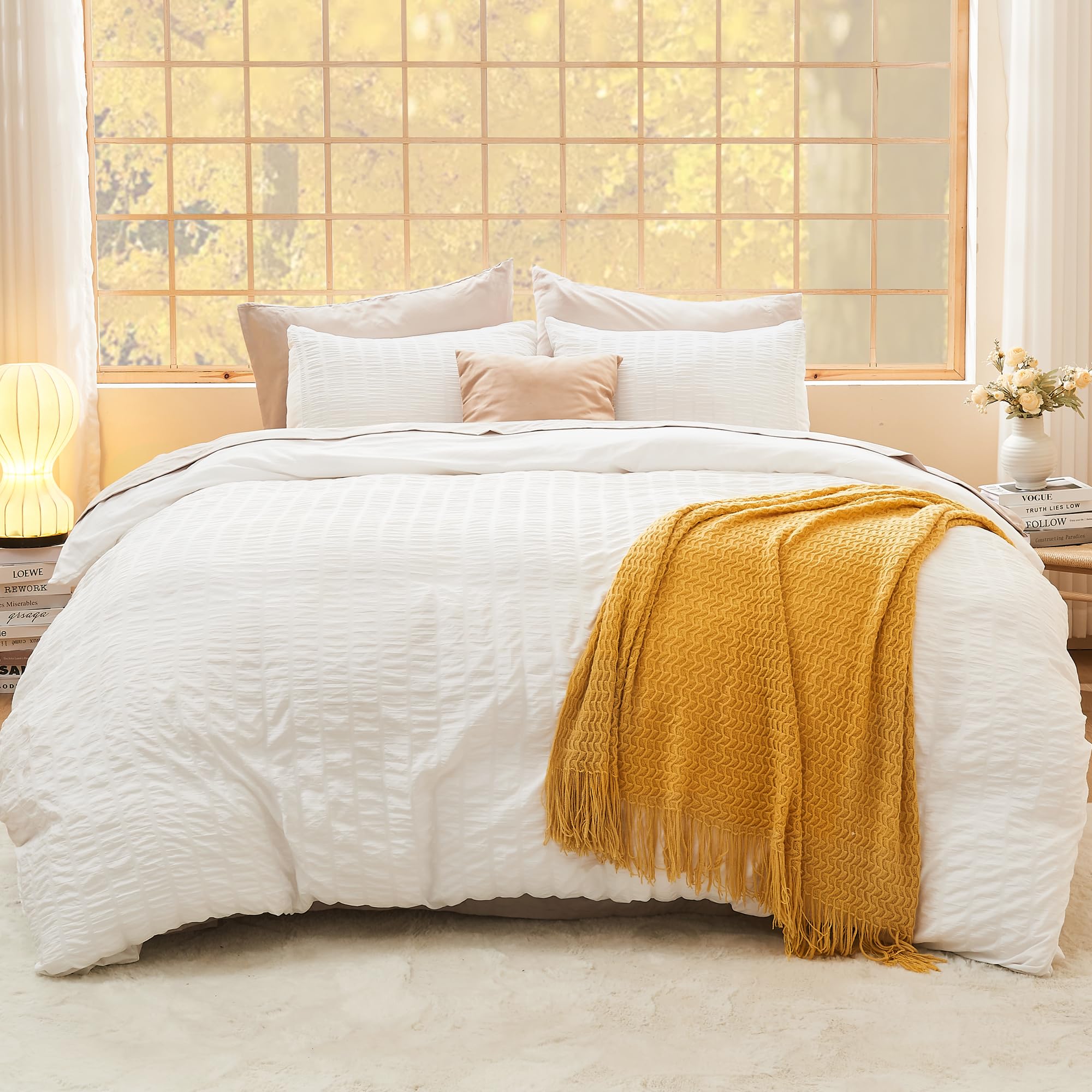 Edredón de sirsaca blanca King Litanika juego de ropa de cama de alta suavidad