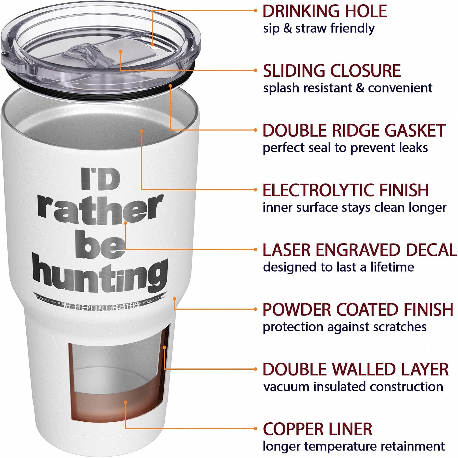 We The People Holsters - I'd Rather Be Hunting - Hunting Travel Mug - American Flag Coffee Travel Mug - Hunter Tumbler - Double Insulated Tumbler - 30 oz