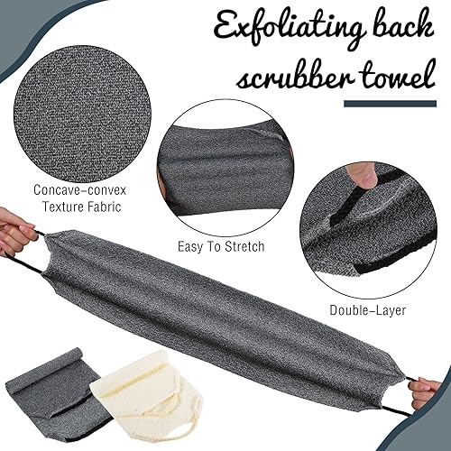 Exfoliating Back Scrubber Towel - 2 Pack Nylon Body Washcloth(Gray-white)