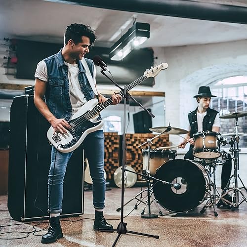 Miniatura 5 de 12 piezas de soporte de micrófono de altura ajustable soporte de trípode para micrófono con doble clip de micrófono trípode plegable negro soporte