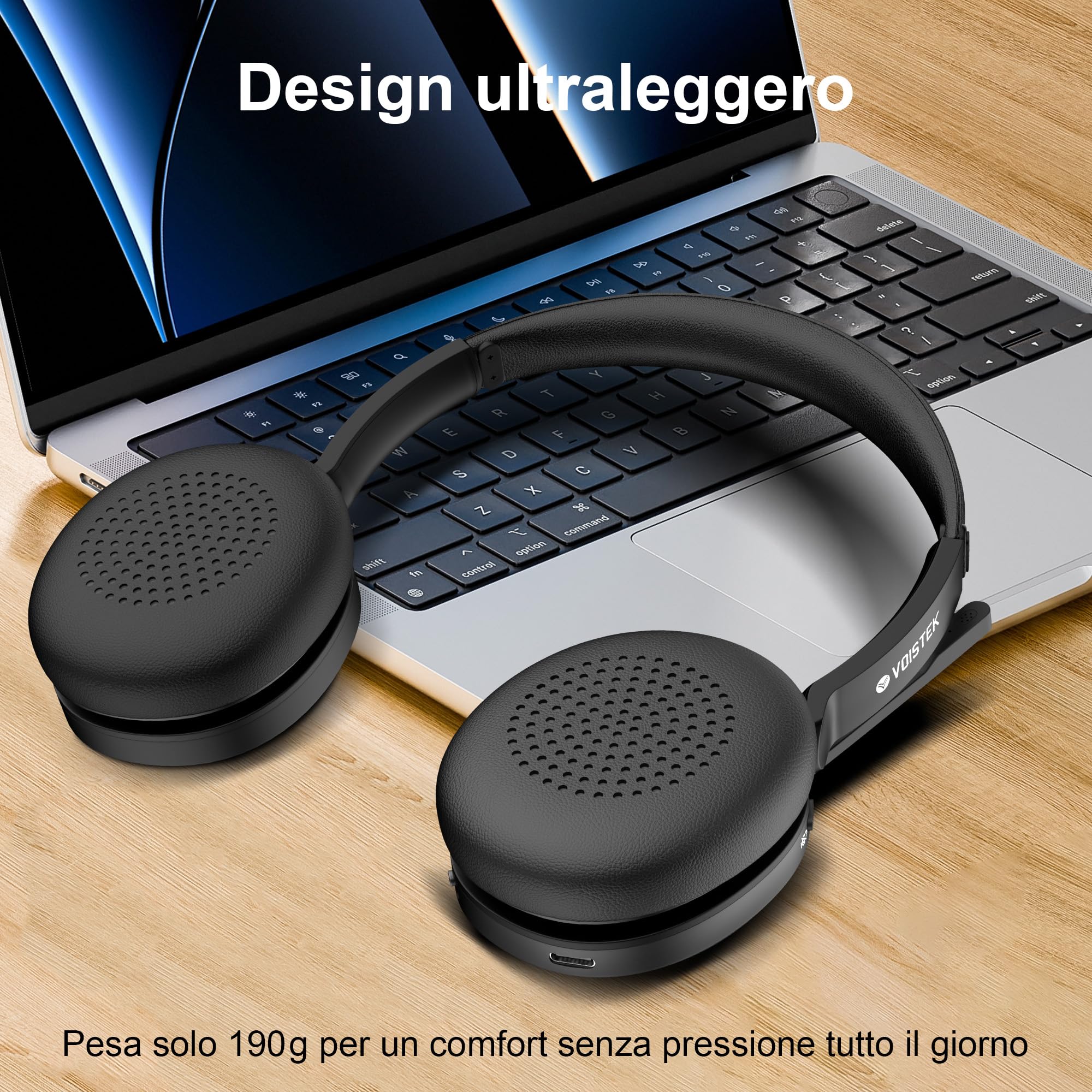 Voistek Cuffie Bluetooth Wireless con Microfono e Cancellazione Rumore, Dongle USB per PC, 45 Ore di Autonomia, Tasto Muto, Ideali per Ufficio, Riunioni, Zoom, Call Center, Laptop, Computer