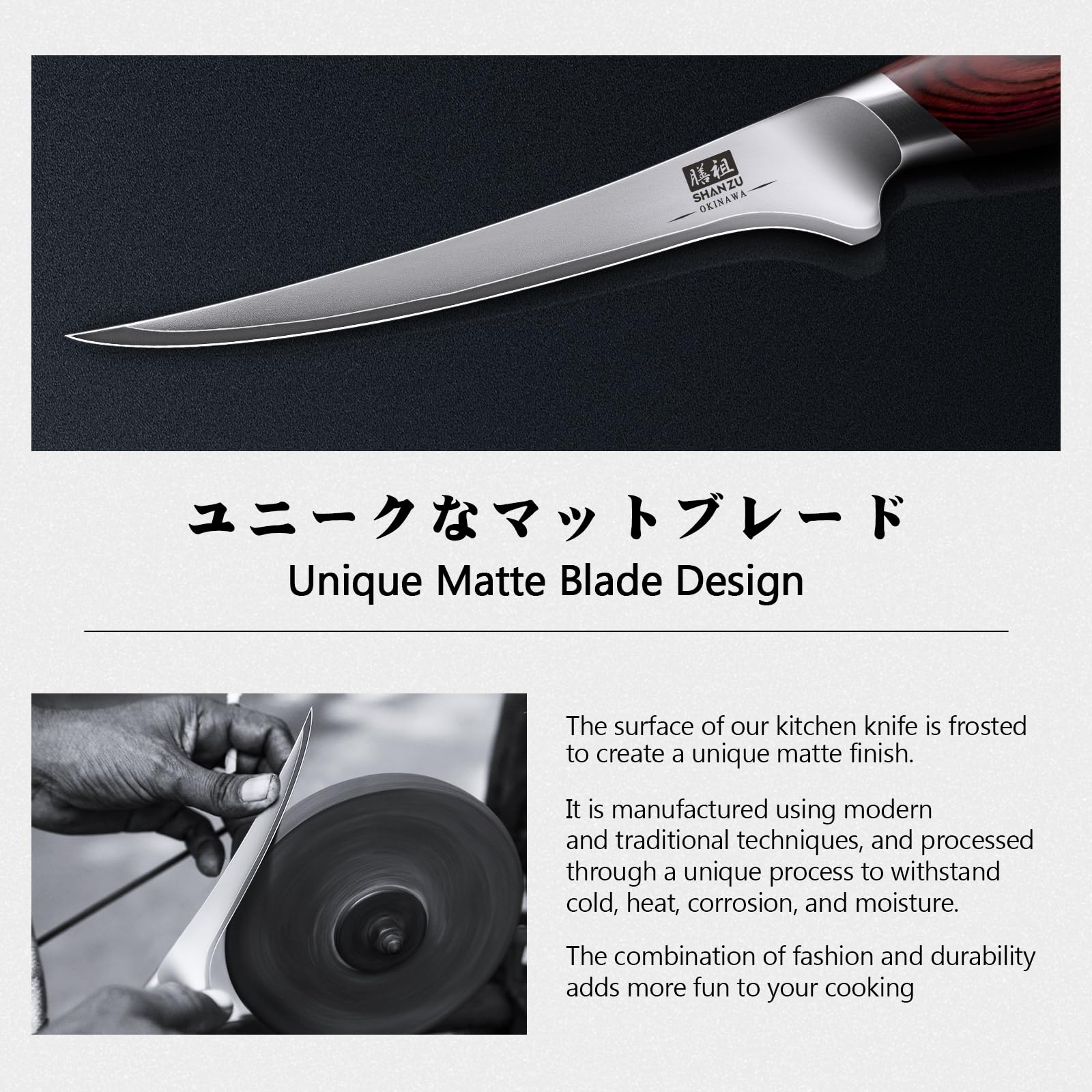 SHAN ZU Couteau à Filet de Poisson Professionnel - Couteau à Désosser Flexible 18 cm en Acier Japonais 10Cr15MoV (62 HRC) - Pour Filetage, Cuisine et Viande, Manche Pakkawood Ergonomique Antidérapant