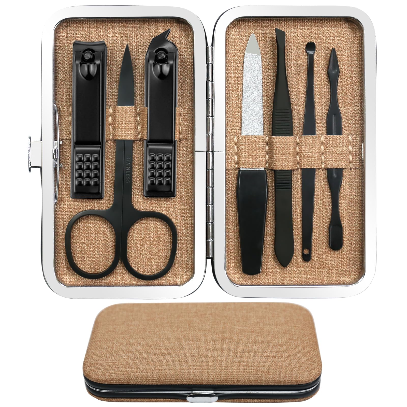 SOPOLISE Manicure Pedicure Set Personal Care Nail Clipper Kit 7 PCS Manicure and Pedicure Kit Nail Care Kit for Men Suitable for Travel(Brown) Present