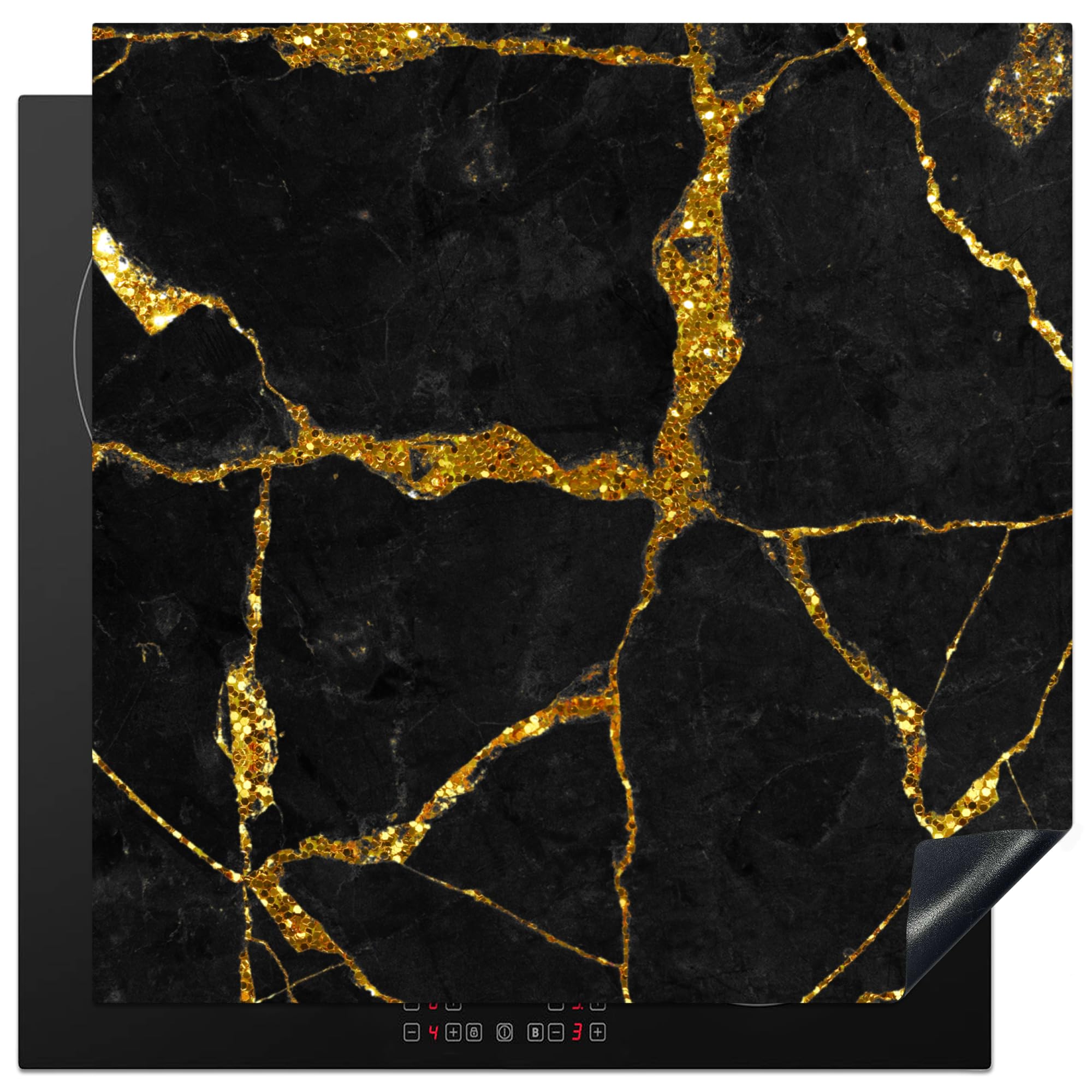 KitchenYeah© Induction Hob Cover Protector Mat 30.7"x30.7" / 78x78 cm Kitchen Universal Ceramic Covers for Electric Cookers Vinyl Marble - Gold - Black - Marble Look - Glitter