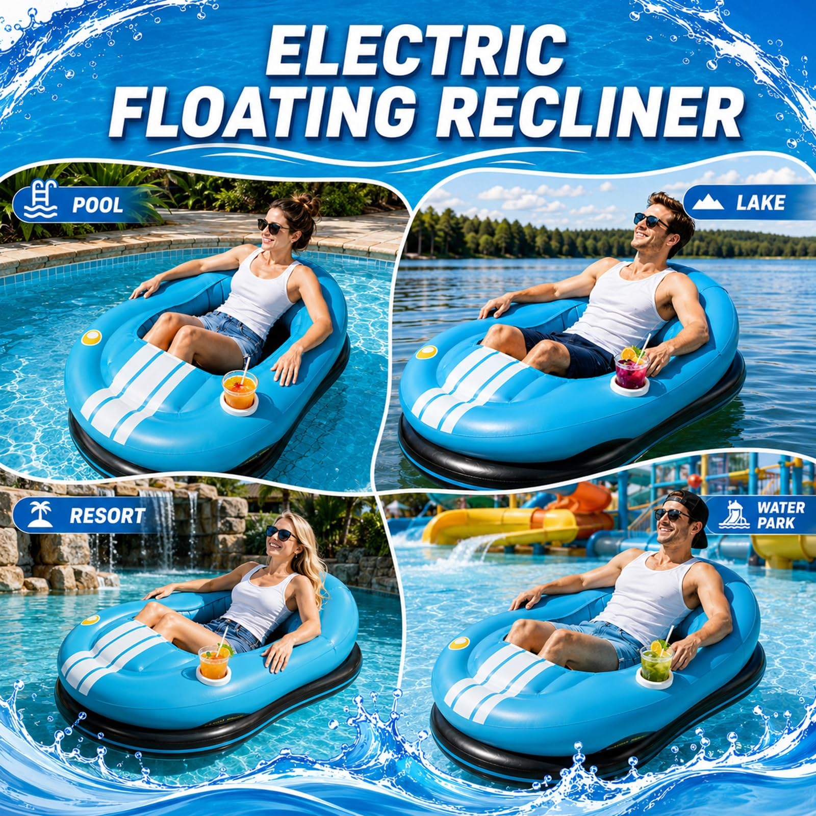 Bateau Auto-Tamponneur Électrique Gonflable et Flotteur Motorisé Adulte | Bouée Tamponneuse à Moteur 50W avec Rotation 360°, Joystick, Capacité 120kg, Pompe Sans Fil et 2 Batteries