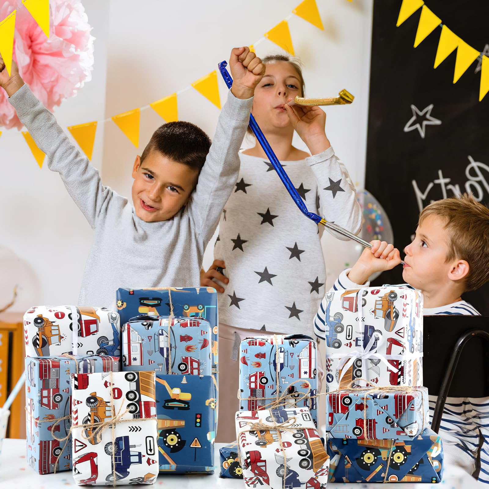 Carta Regalo Compleanno - 6 Fogli 50x70cm - Animali Cartoon - 2 Nastri - Riciclabile - Per Feste - Foto 7