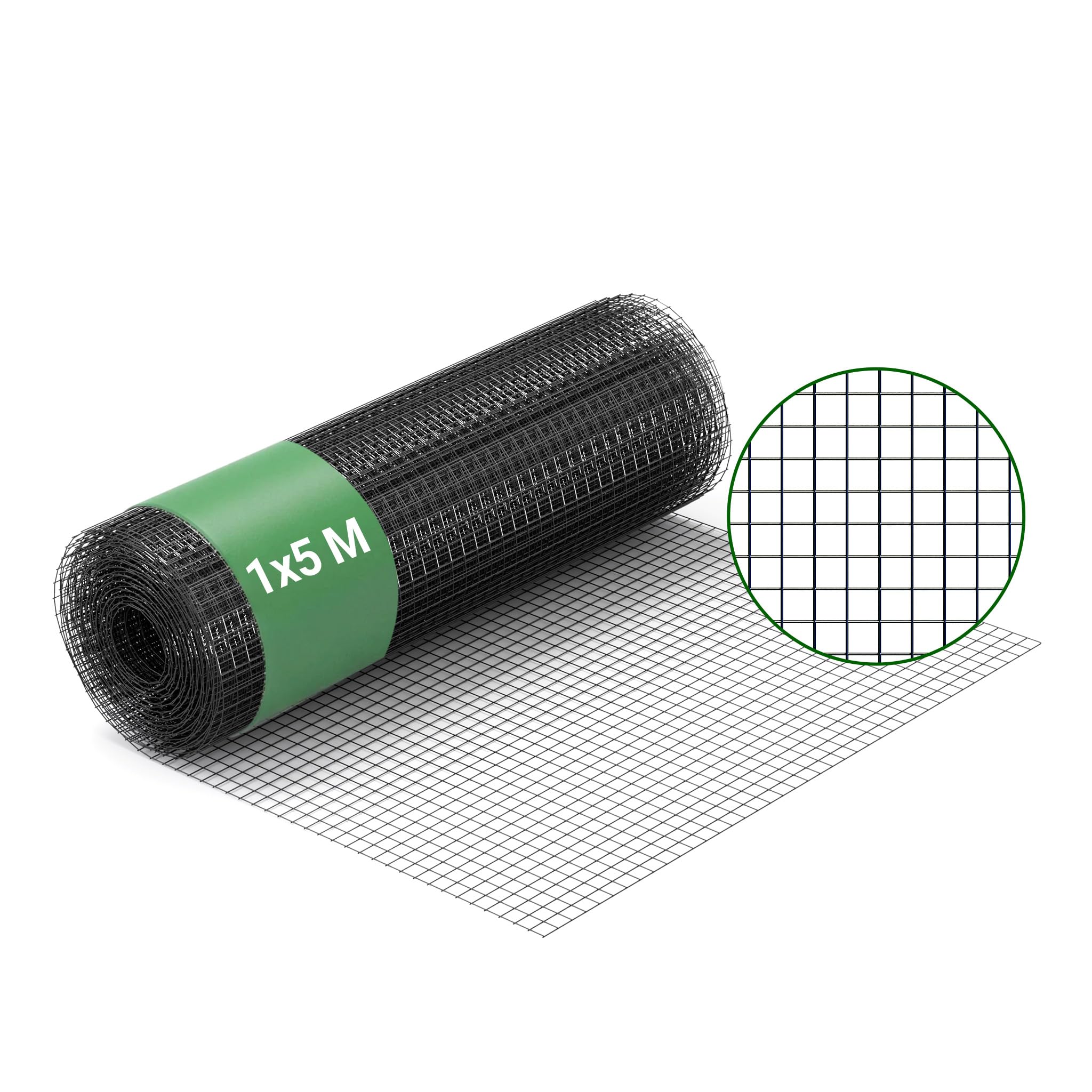 Wiltec Malla de Alambre Cuadrada 19x19mm Color Negro, en Rollo de 5m Largo 100cm Alto, Acero galvanizado