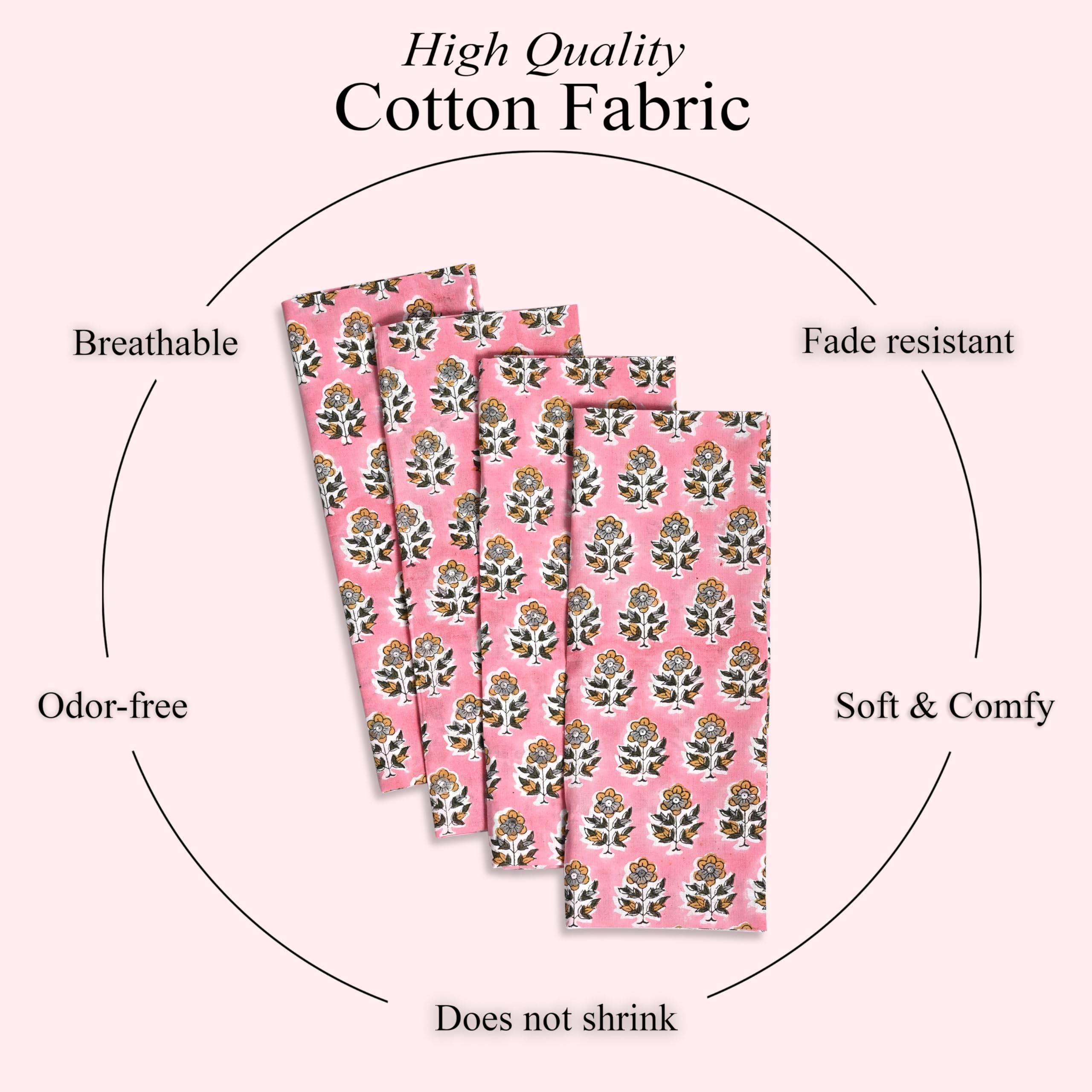 CPC - Juego de 6 servilletas de Tela de algodón Impresas con Estampado de Bloques para Cena, servilletas Florales de Tela de cóctel de Boda, 18 x 18 Pulgadas, Color Rosa Amapola