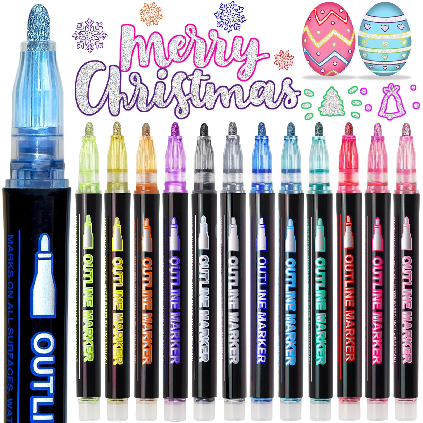 Glitter Markers Outline Pens Metallic,12 Christmas Gifts Stocking Stuffers Teen Girl Gifts Trendy Stuff,Cute Art Supplies Kids 6-8 9-12 10-12 Tween,Arts Crafts Kids Ages 8-12 Crafts Girls 8-12 Shimmer
