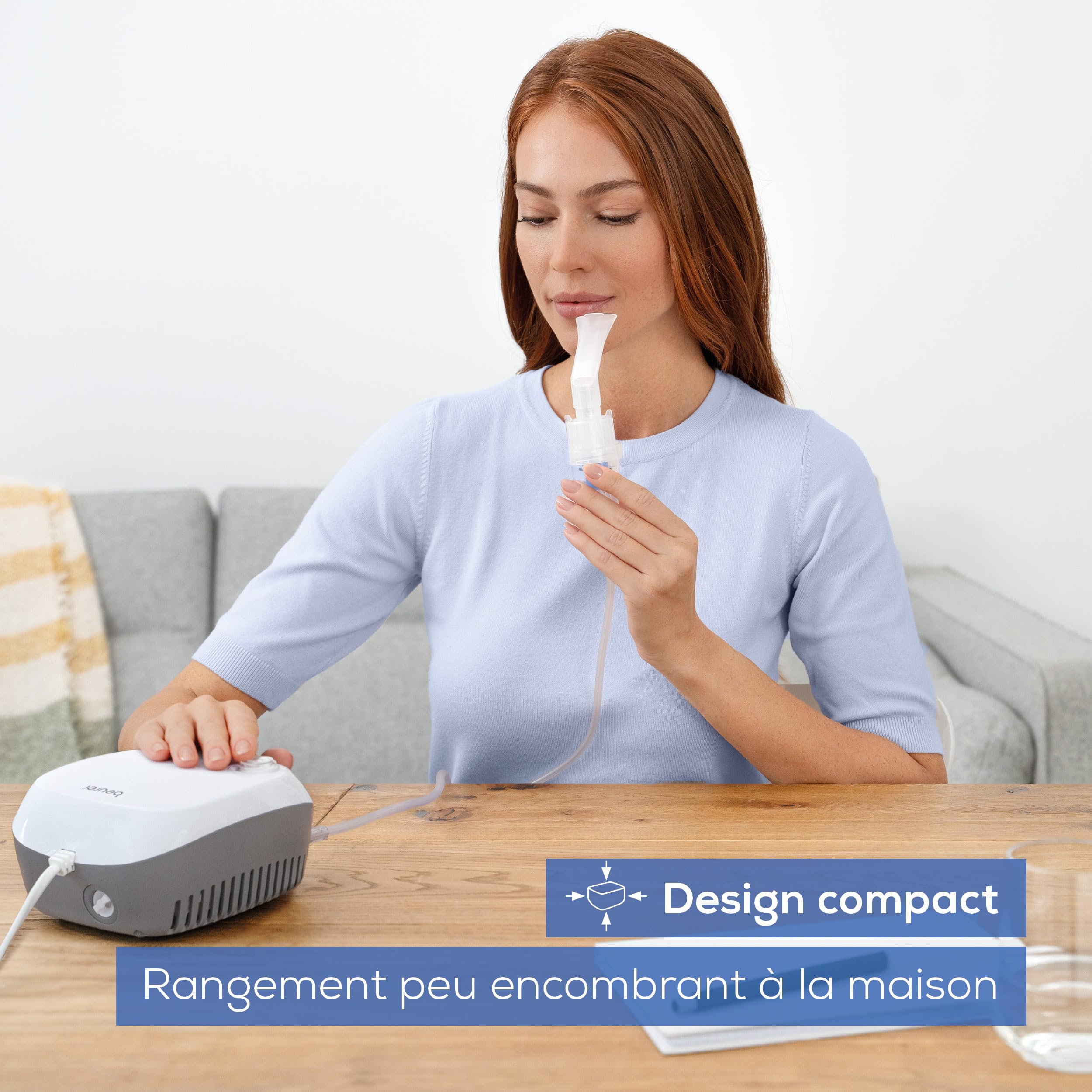 Beurer IH 18 Nébuliseur pour rhumes et maladies respiratoires telles que l'asthme et la BPCO, pour la nébulisation de médicaments, nébuliseur pour adultes et enfants, design en blanc, compact