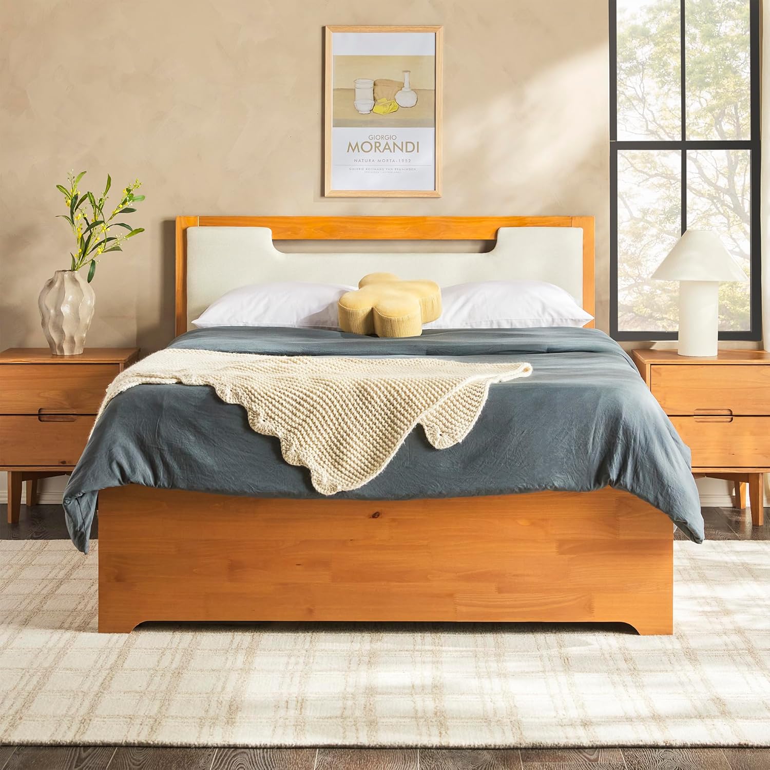 Walker Edision Sloane Solid Wood Upholstered Bed Frame with Storage Drawers, Queen, Caramel