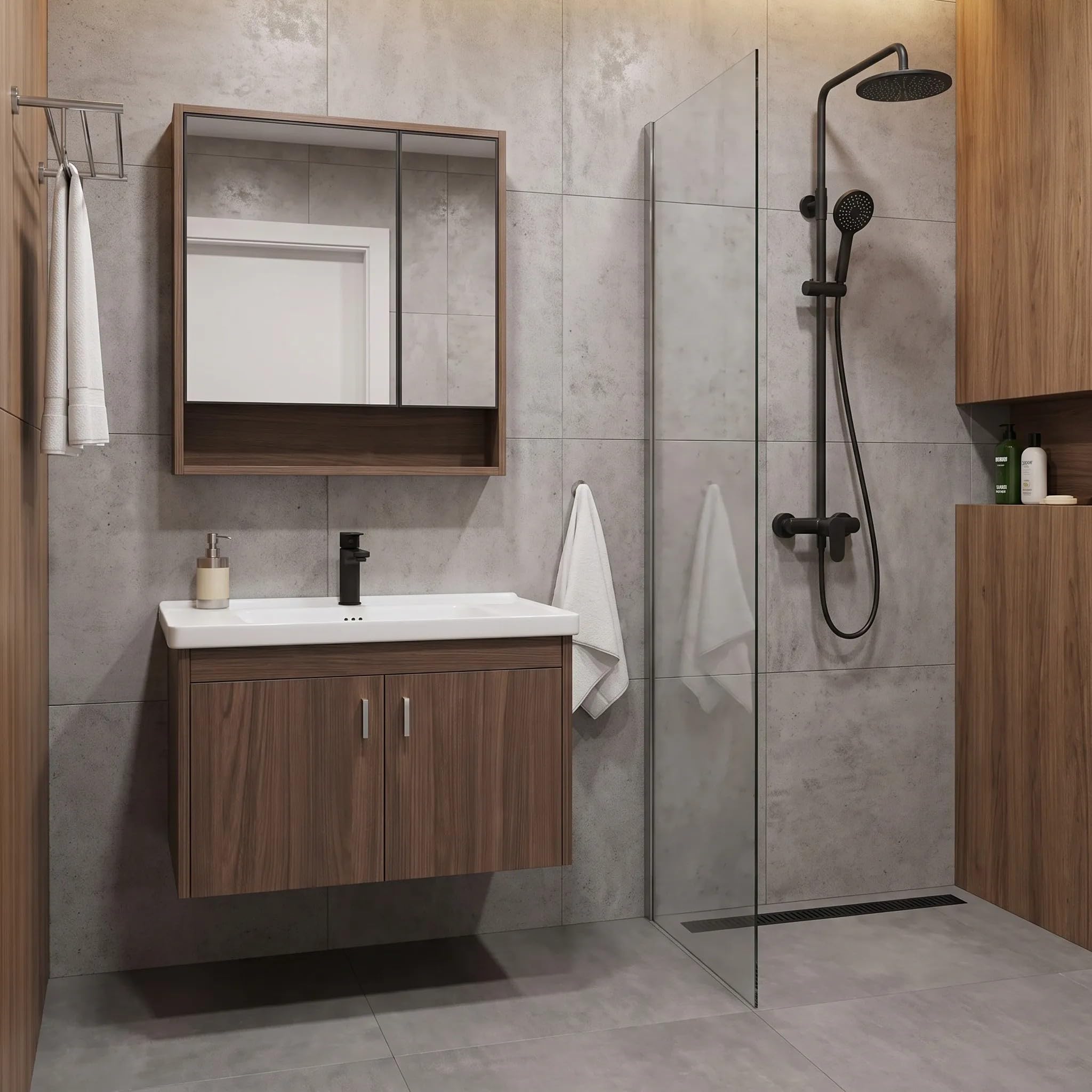 Rea - Zestaw Mebli Łazienkowych Z Umywalką Db66-70 70cm Brązowy - 51x70,5x34,5 cm