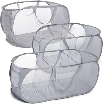 Durable Collapsible Laundry Baskets, 1 Large Compartment, 2 Compartments and 3 Compartments