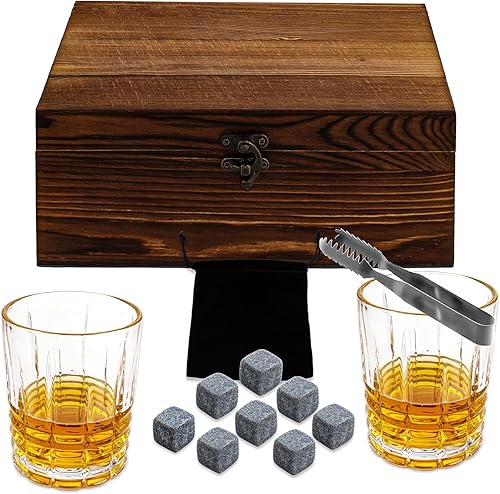 binsakao Juego de vasos de whisky de regalo para hombres, él, marido, juego de vasos de whisky de piedras escalofriantes, regalo para cumpleaños,