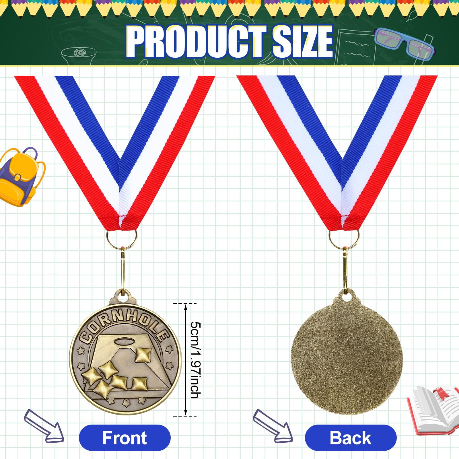 Crown Awards Cornhole Medals - 2 Inch Heavy Metal Alloy With Ribbon