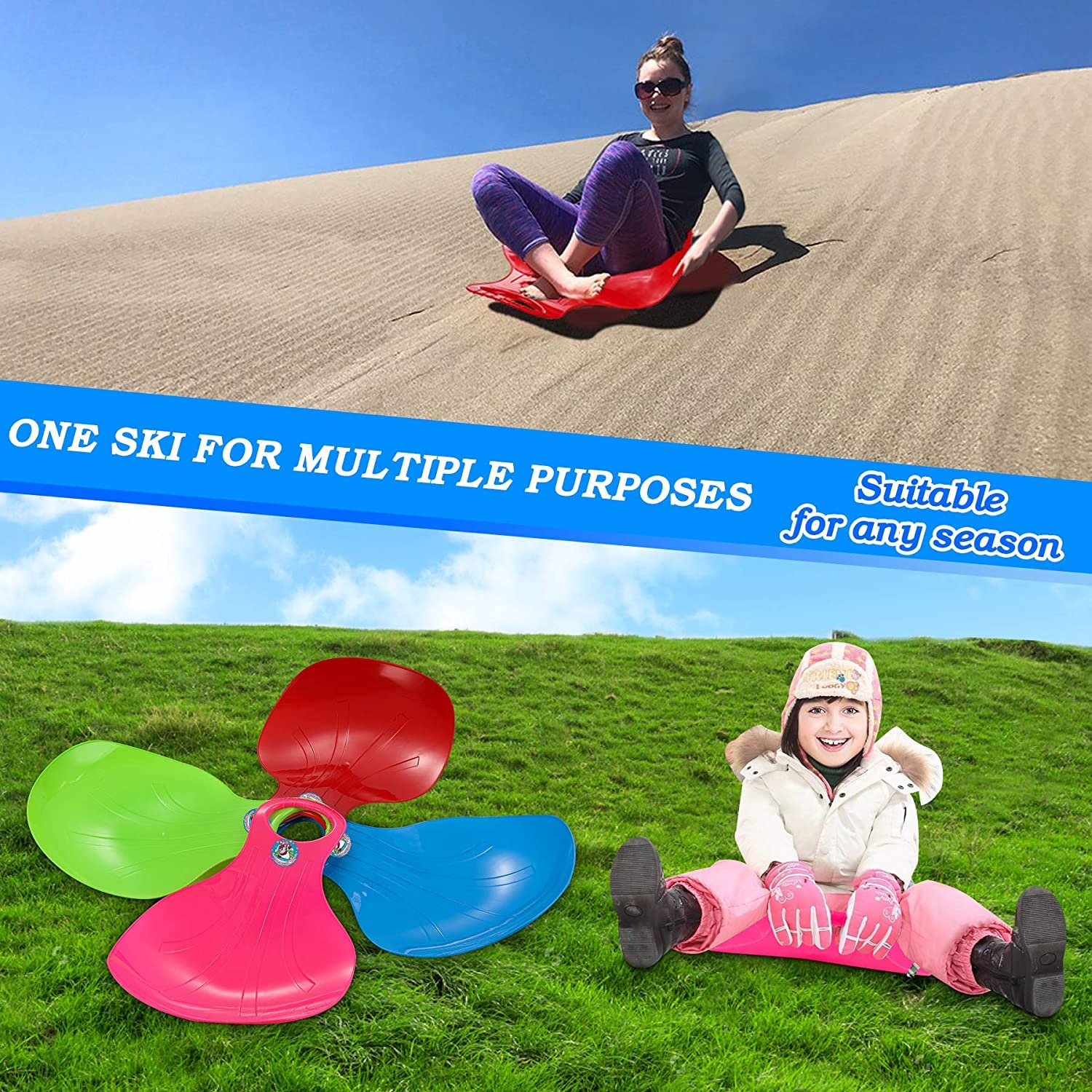 Slittini Neve Flyfun 4 Pezzi - Per Bambini E Adulti, Durevoli E Flessibili Per Sport Invernali