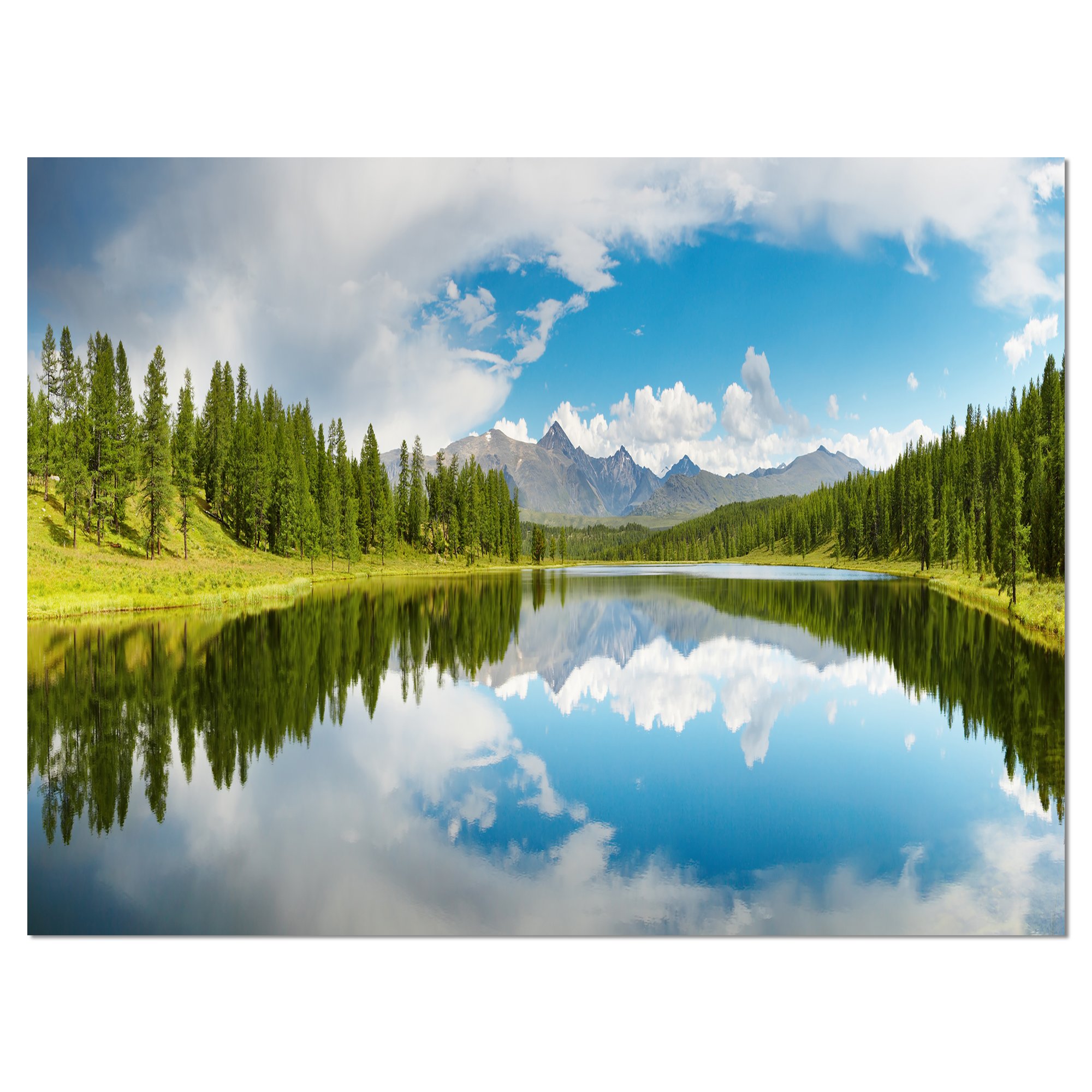 絵画 Mountain ridge lake Designart PT9432-20-12 Bright Mountain Lake Panorama Landscape