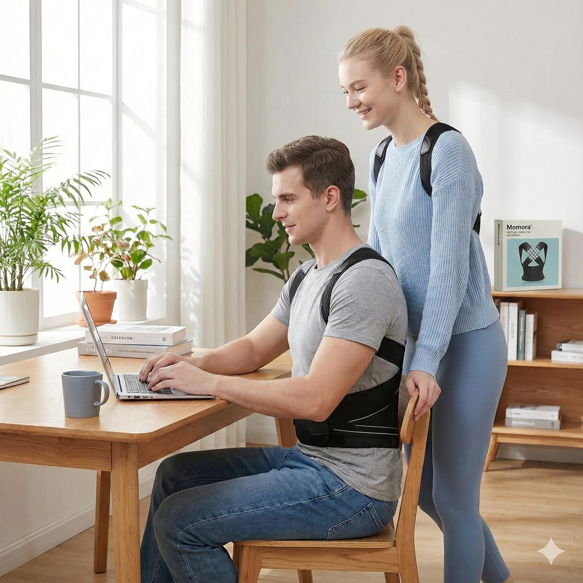 Back Posture Corrector Belt for Men & Women - Adjustable Back Support Belt for Back Pain Relief women Breathable Back Belt for Men & Women, Upper Back Straightener By Mommora (Chi-Posture-Corrector-Black-01) - Image 8 thumbnail