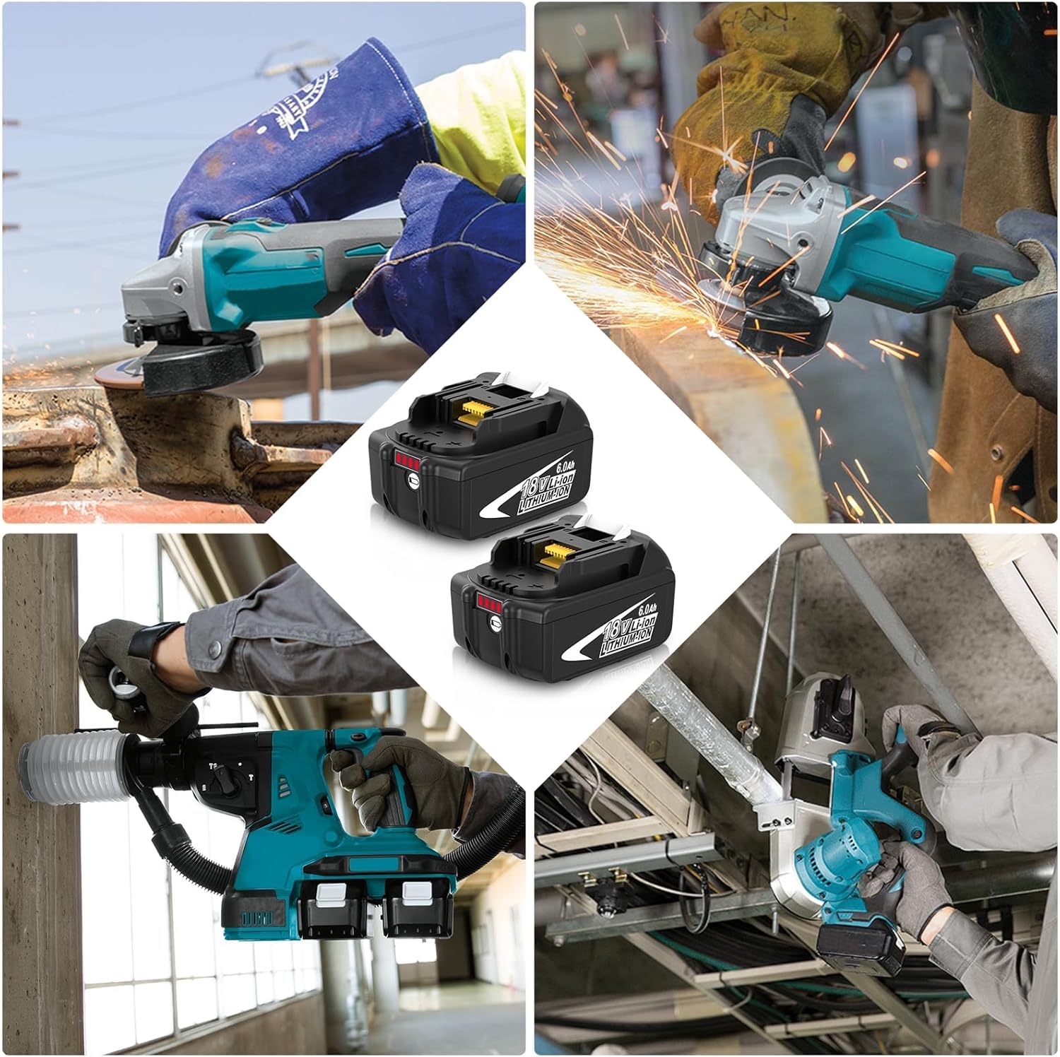 2Pack BL1860B Replacement Battery for Makita 18V Battery 6.0Ah Lithium Compatible with Makita 18 Volt BL1850B BL1840B BL1830B BL1835 BL1840 LXT400 with LED Indicator Cordless Tool (2Pack-6.0Ah) - Image 7