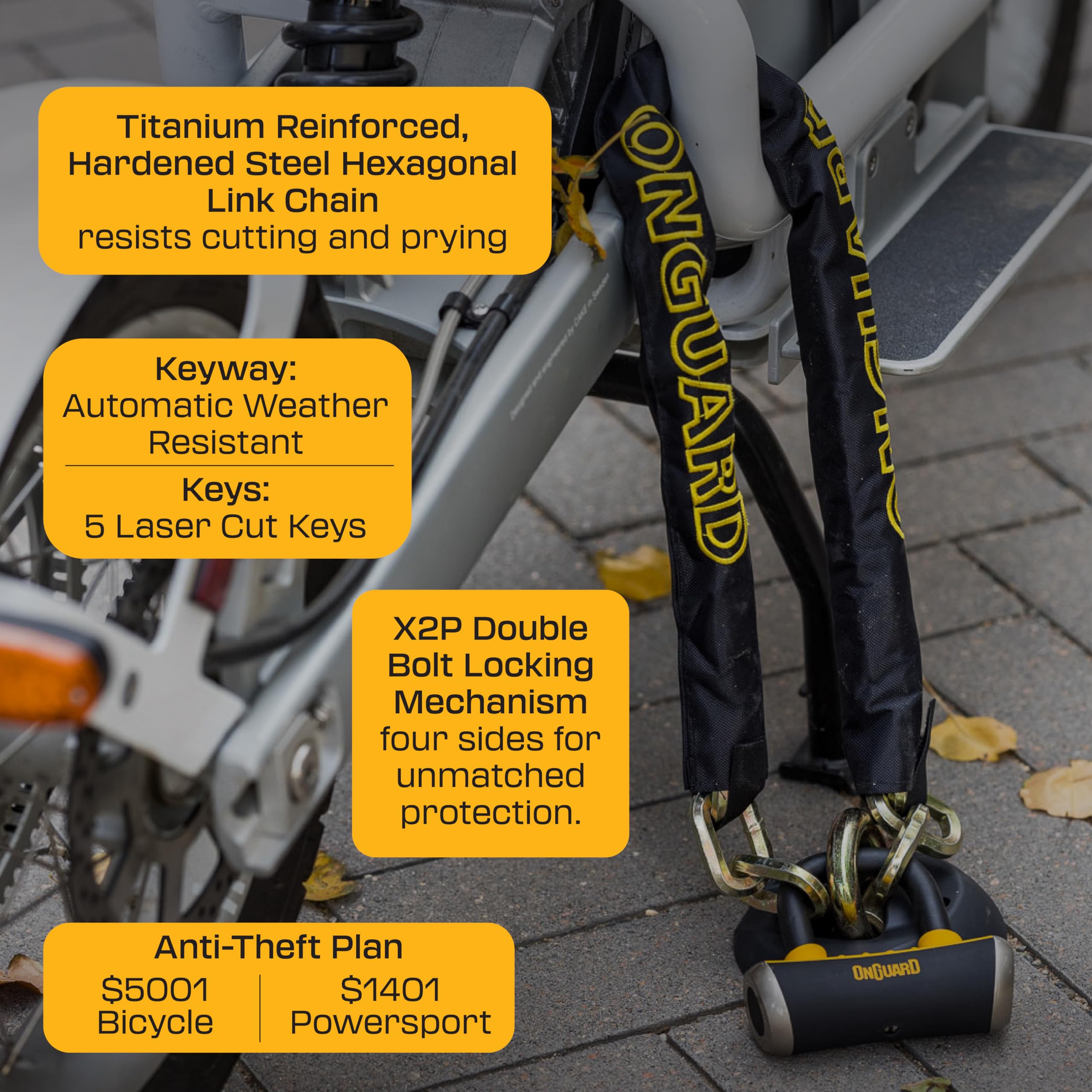 Bike Chain Lock OnGuard Mastiff Combo Chain Lock 80cm Onguard