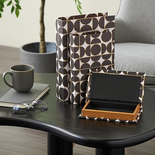 Miniatura 2 de Deco 79 Caja decorativa de lona con forma de libro de almacenamiento de imitación con diferentes patrones de coral y concha, juego de 3 cajas