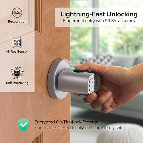 Miniatura 3 de Cerradura de puerta de entrada sin llave, cerradura de puerta de huellas dactilares con teclado biométrico, bloqueo automático para puertas
