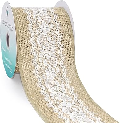 CT CRAFT LLC Burlap Lace Ribbon for Christmas Home Decor, Gift Wrapping, Wedding, 2.5” x 5 Yards x 1 Roll - A-White/Natural