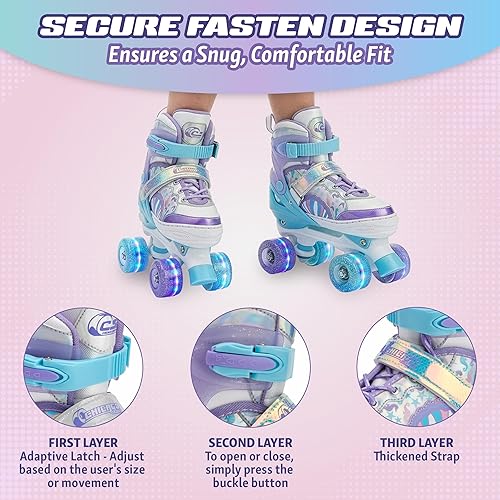 Miniatura 18 de Chicago Skates Glitzy - Patines de ruedas para niños, patines ajustables para niñas y niños, ruedas iluminadas, patines cuádruples duraderos para