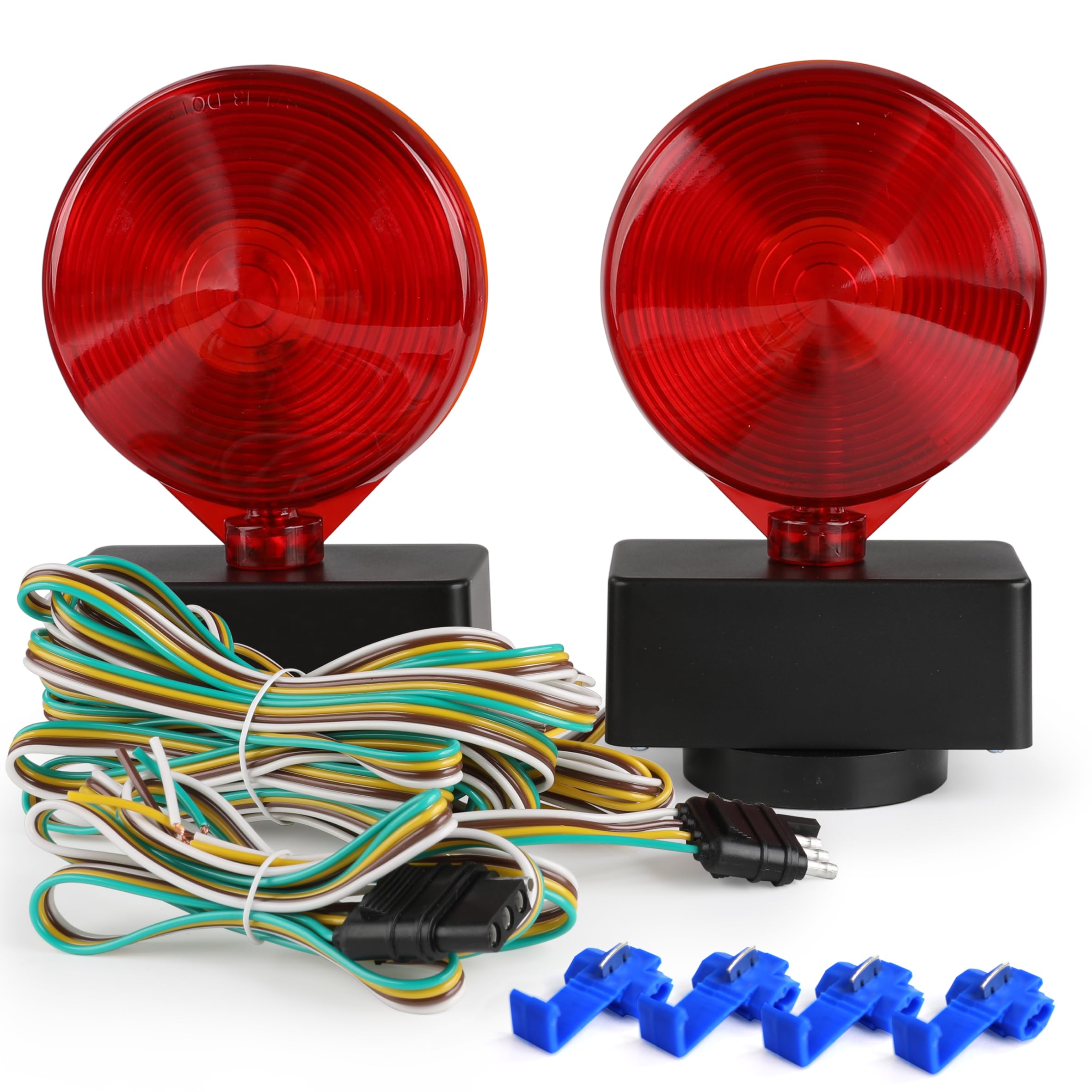 MAXXHAUL 12V Magnetic Towing Light Kit – Dual Sided Red Brake &amp; Amber Flasher – For RVs, Utility Trailers, Boat Trailers, Flatbeds and More (80778)