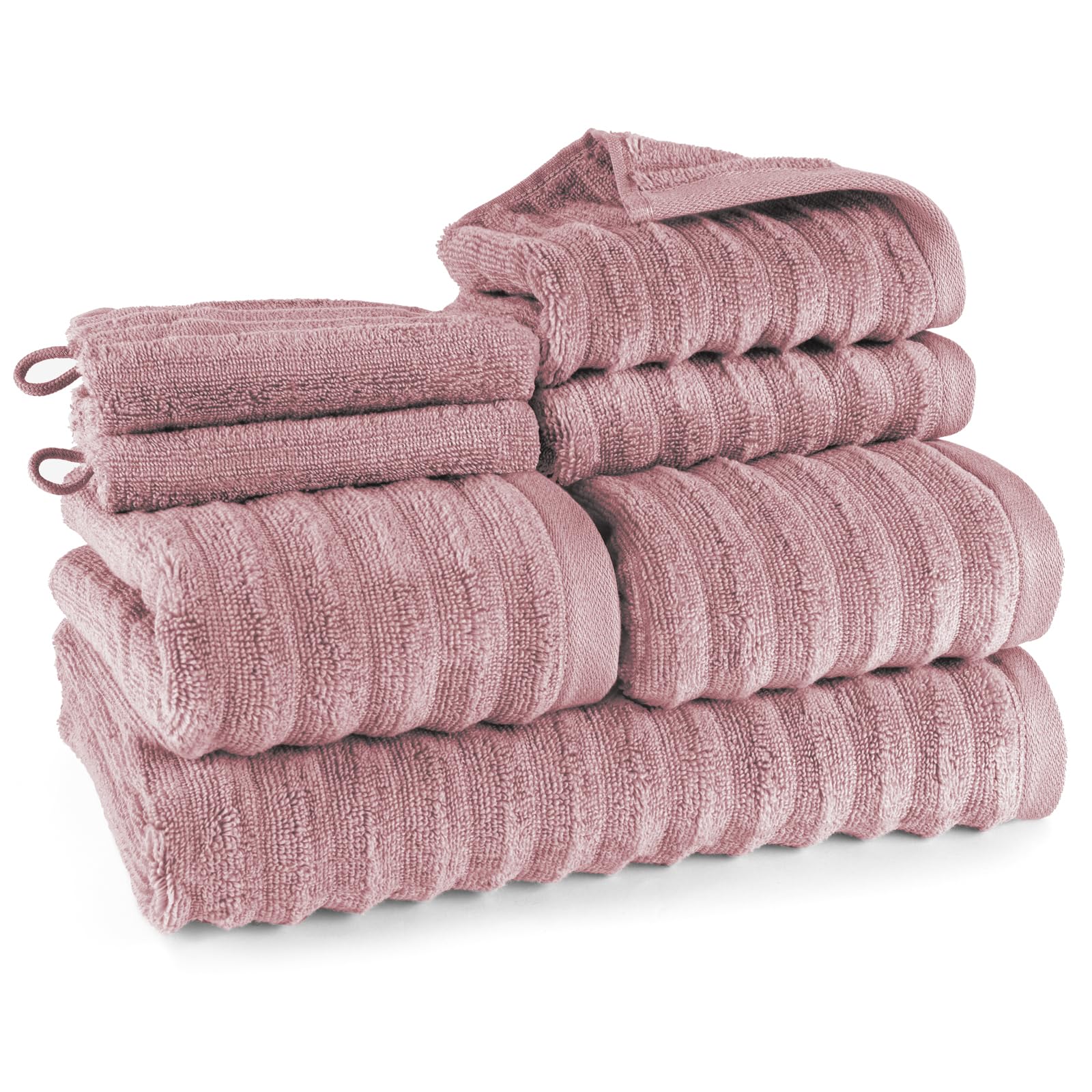 Pure Label 7-TLG. Handtücher Set aus 100% Baumwolle, saugstark und weich - 1x Badetuch (70x140cm) 2X Handtuch (50x100cm) 2X Gästetuch (30x50cm) 2X Waschlappen (16x21cm), Mauve