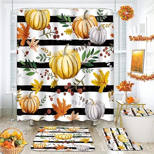 ArtSocket Juego de 4 cortinas de ducha con formas geométricas de calavera gótica, esqueleto de satán, roca retro con alfombras antideslizantes,