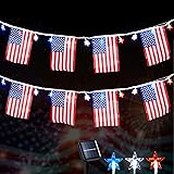 WBao Solar 4th of July Decorations 16.4ft 50 LED Red White Blue Stars String Lights with 20 USA Flag Banners, Waterproof Patriotic Decorations with 8 Modes, Timer for 4th of July Memorial Day Decor...