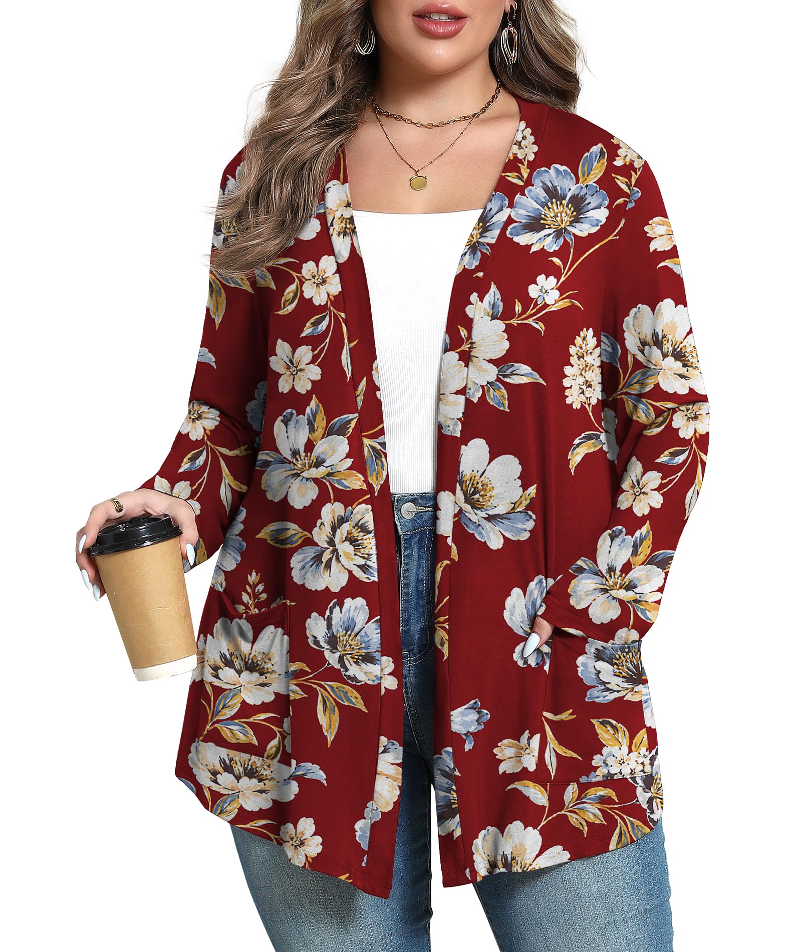 Plus Size Lightweight Cardigan for Women Soft with Pockets 1X-5X