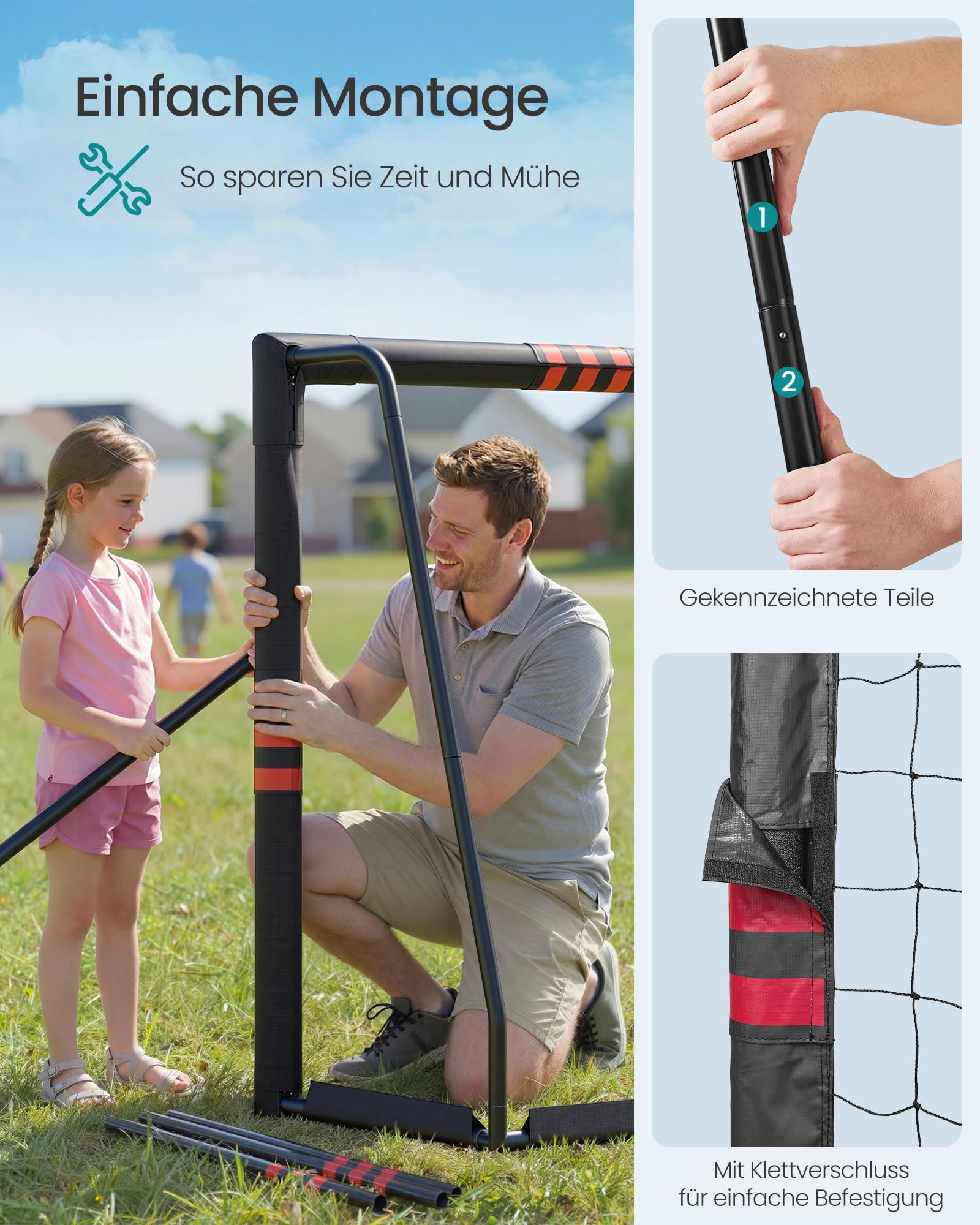 SONGMICS Fußballtor, für alle Altersgruppen, Stahlrohre, PE-Netz, Outdoor, Garten, Strand