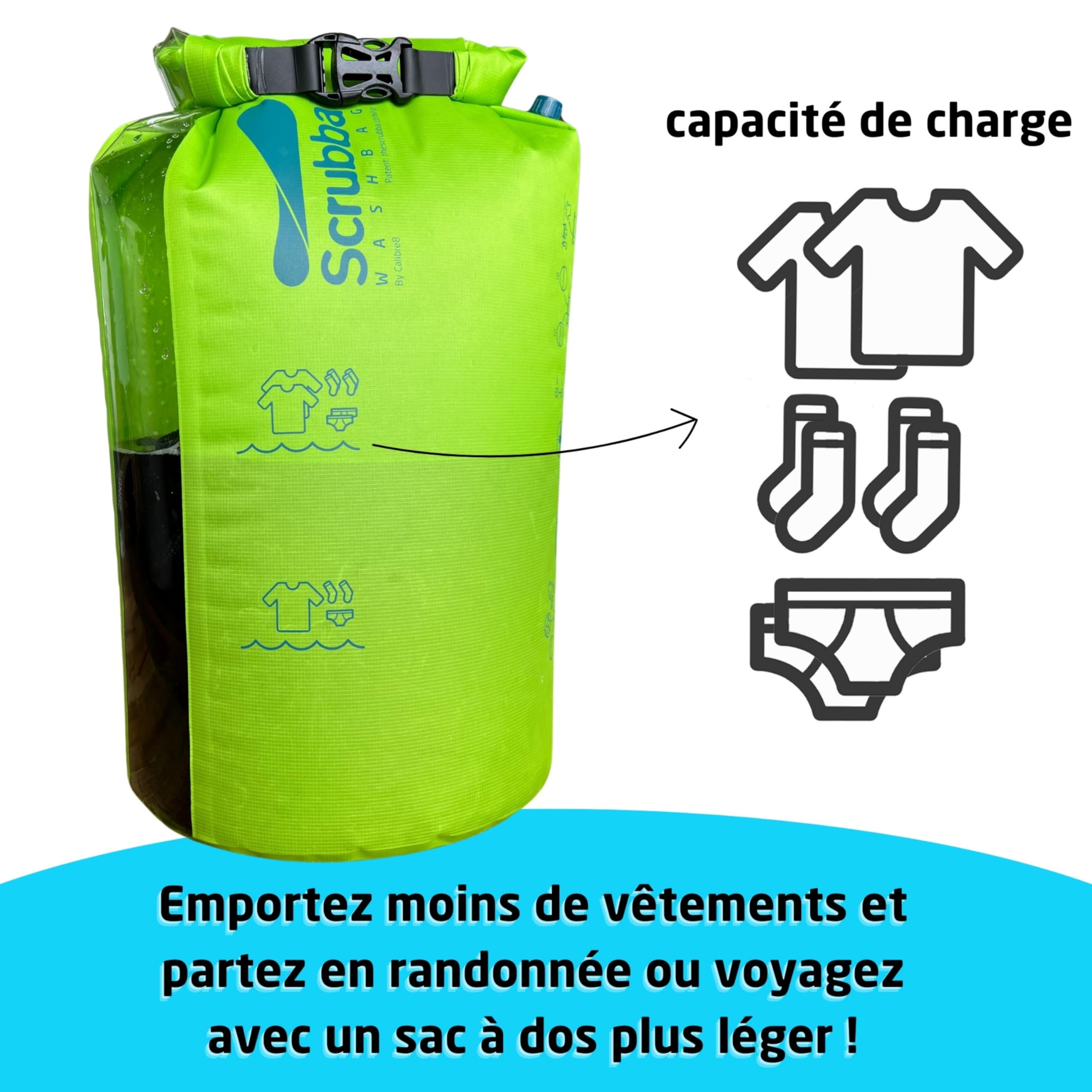 Scrubba Sac Lave-Linge Portatif 2.0 - Sac Étanche D’essorage pour le Voyage, Camping, Randonnée - Essentiel pour Faire Sa Lessive Pendant Son Voyage