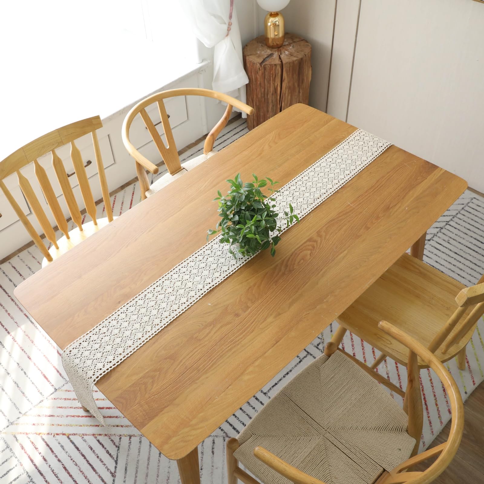 Beige Tischläufer Polyester Baumwolle, Makramee Boho Tischläufer Esstisch Abwaschbar Tischband Einfache Einfarbig Hohl Gewebter Tischdecke für Küche Esszimmer Dekor, 15x280 cm, Beige